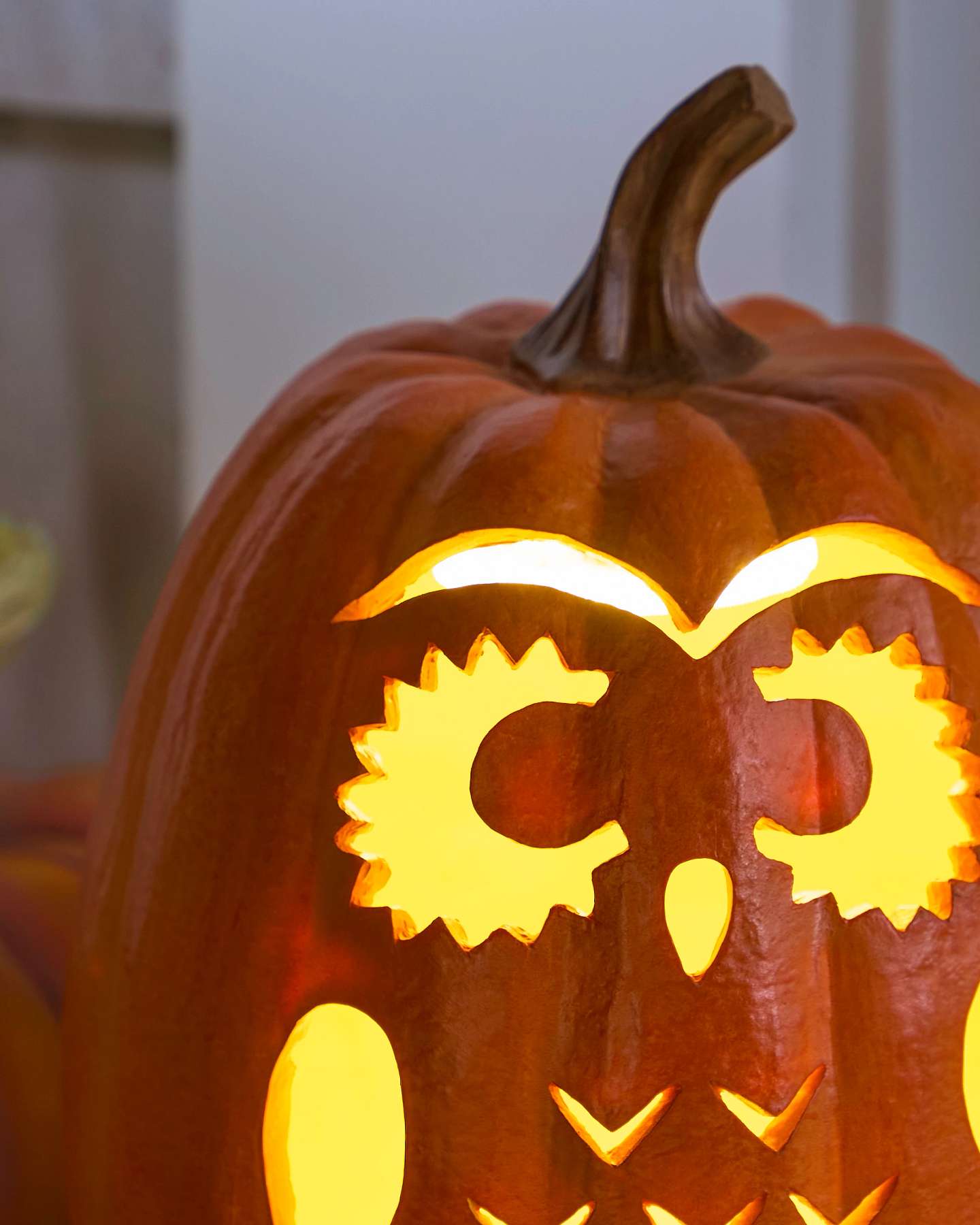 Balsam Hill Outdoor Lit Owl O’Lantern 12 Inch Close-Up