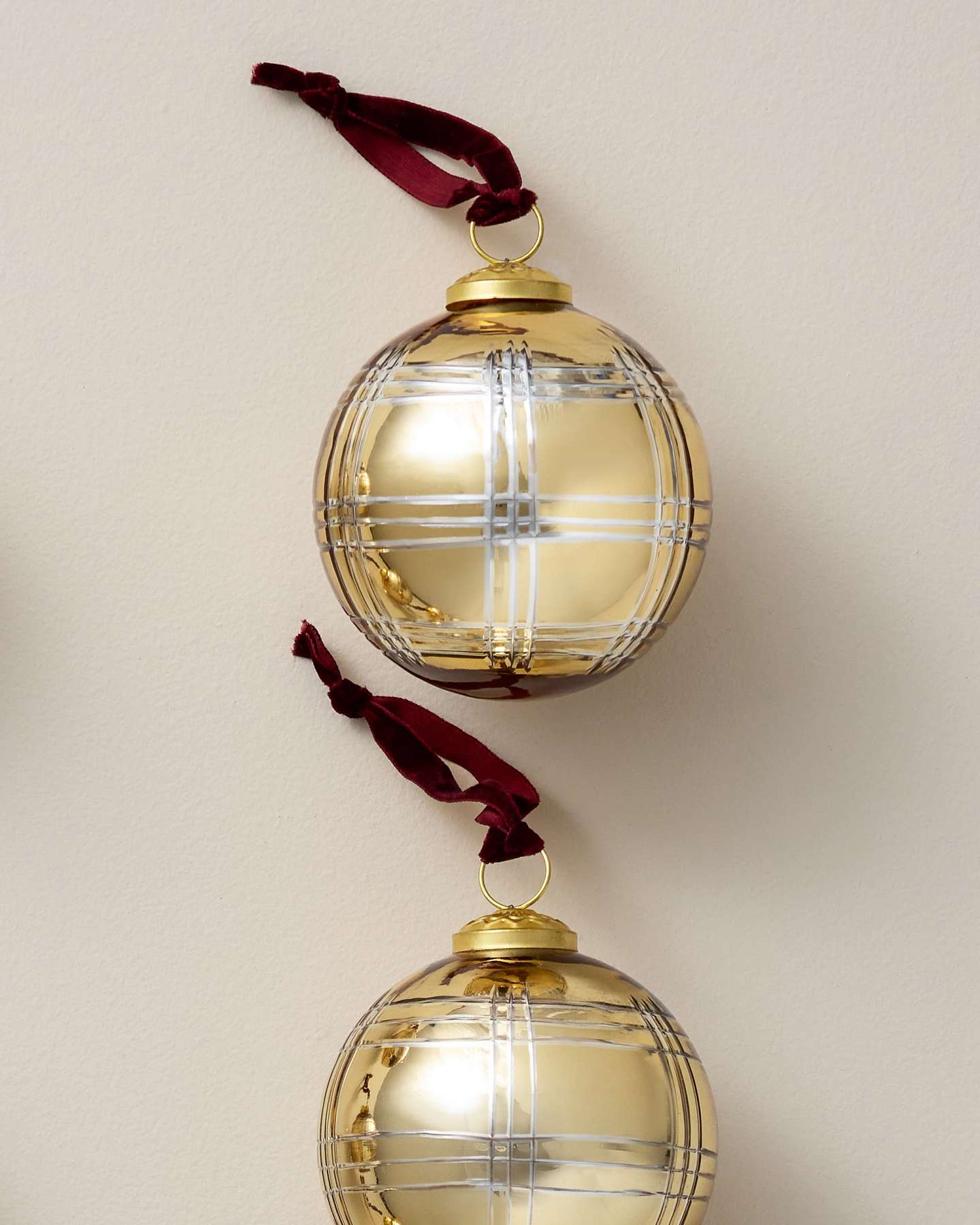 Gold Plaid Glass Ornaments, Set of 8