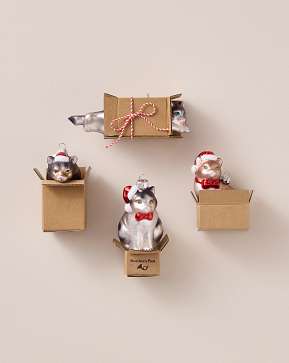 Holiday Cat-in-a-Box Glass Ornament Set Holiday Cat-in-a-Box Glass Ornament Set
