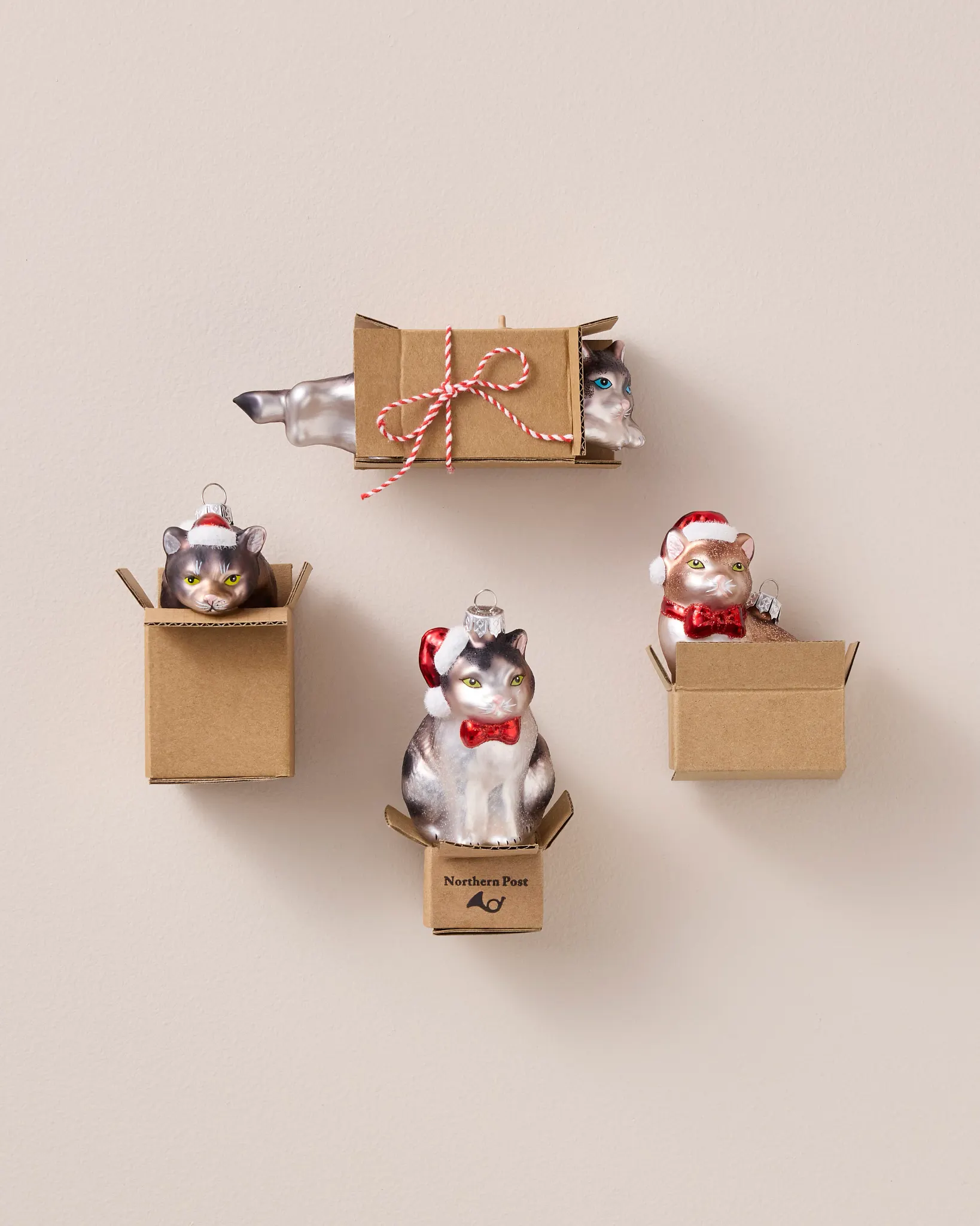 Holiday Cat-in-a-Box Glass Ornament Set