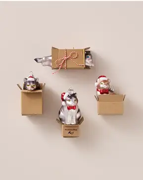 Holiday Cat-in-a-Box Glass Ornament Set Holiday Cat-in-a-Box Glass Ornament Set