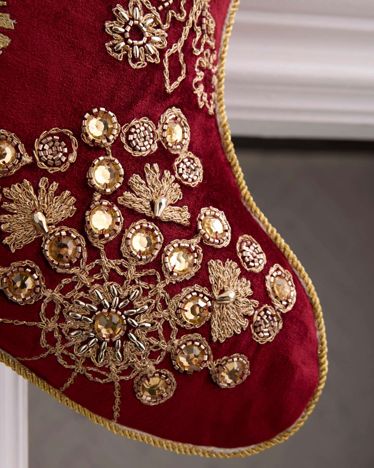 Burgundy & Gold Embroidered Christmas Stocking
