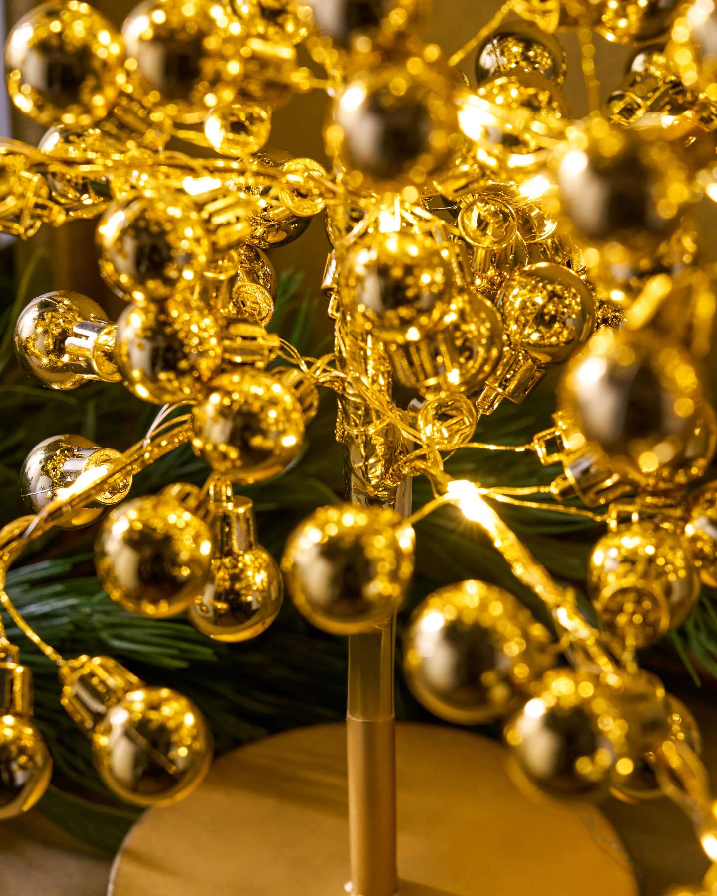 Gold Lit Mini Ornament Trees, Set of 2
