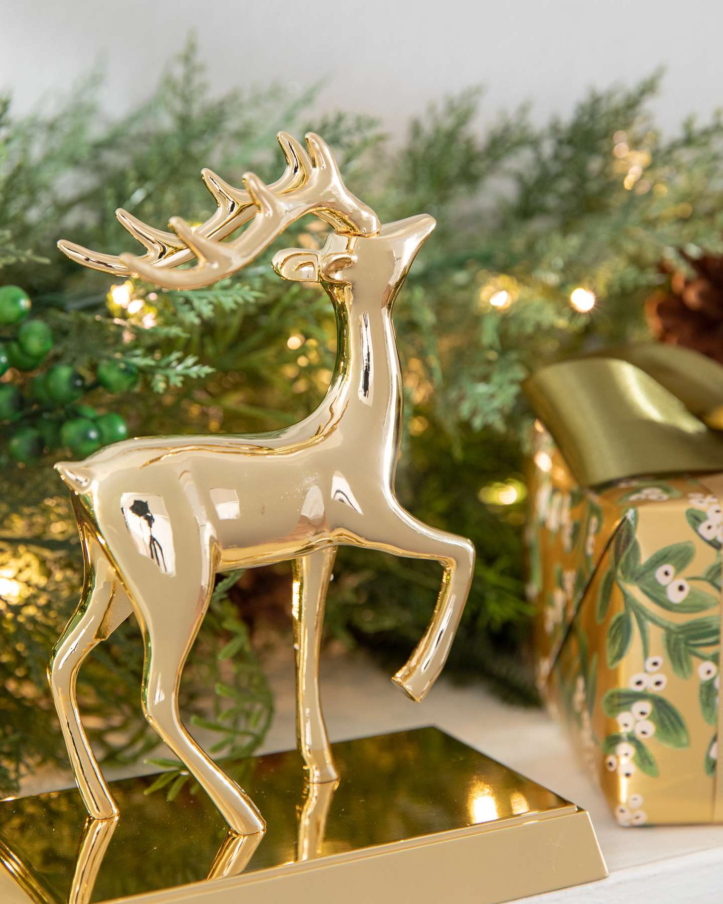 Balsam Hill Right Facing Prancer Christmas Stocking Holder Closeup View