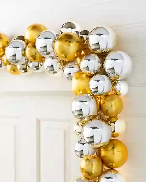 Silver and Gold Outdoor Lit  Precious Metals Ornament Garland by Balsam Hill