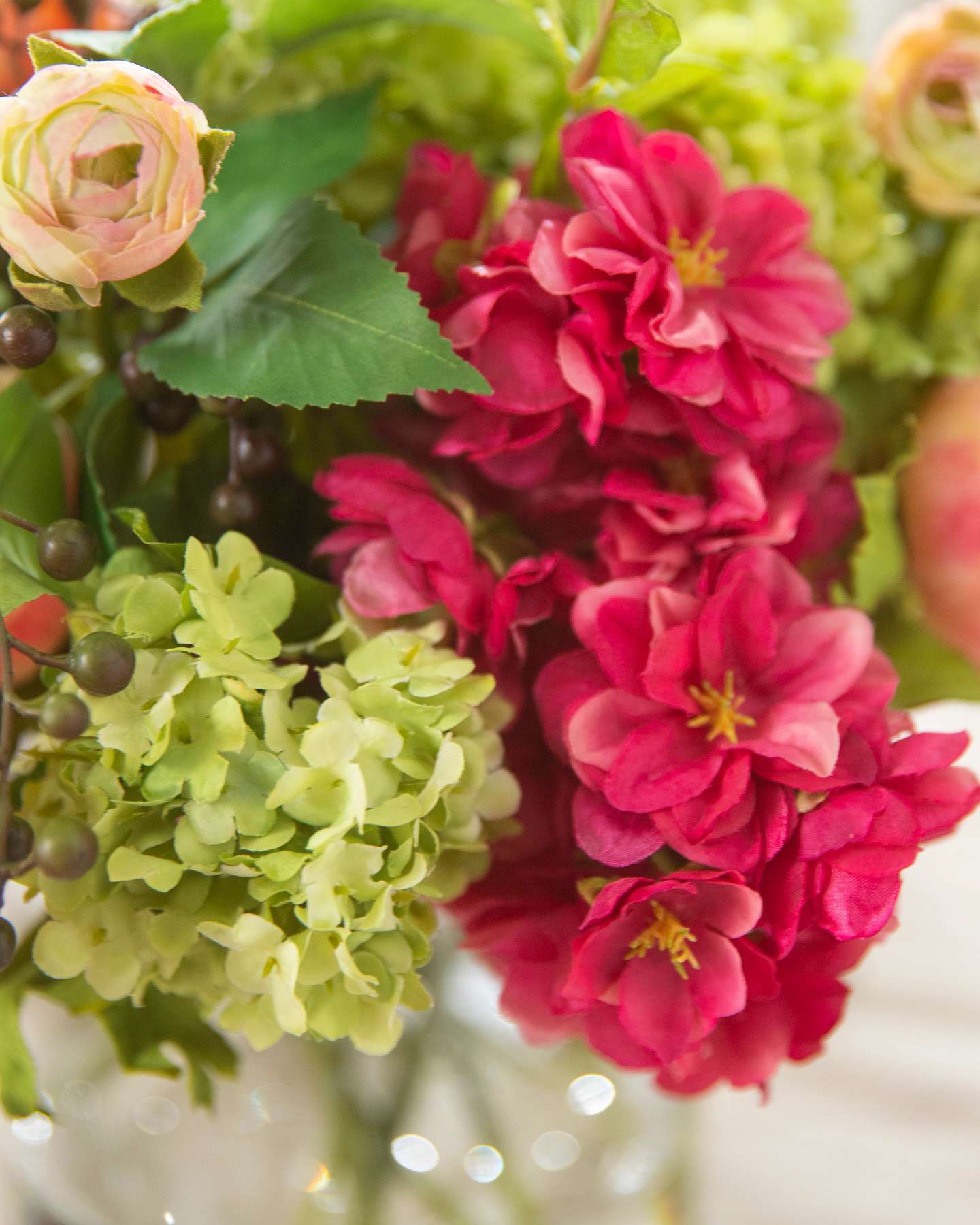 Balsam Hill Hydrangea and Ranunculus Artificial Flower Foliage Detailed Closeup
