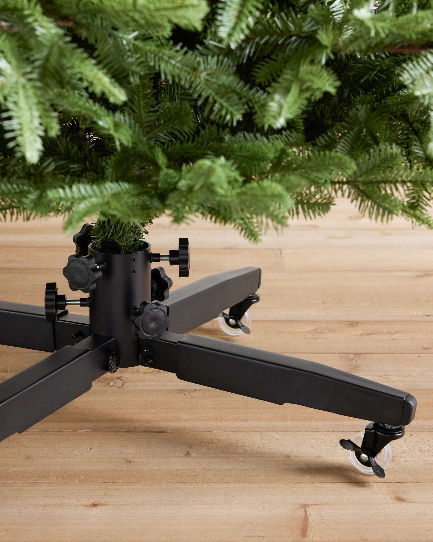 Balsam Hill Universal Rolling Artificial Christmas Tree Stand Closeup of Sturdy Frame