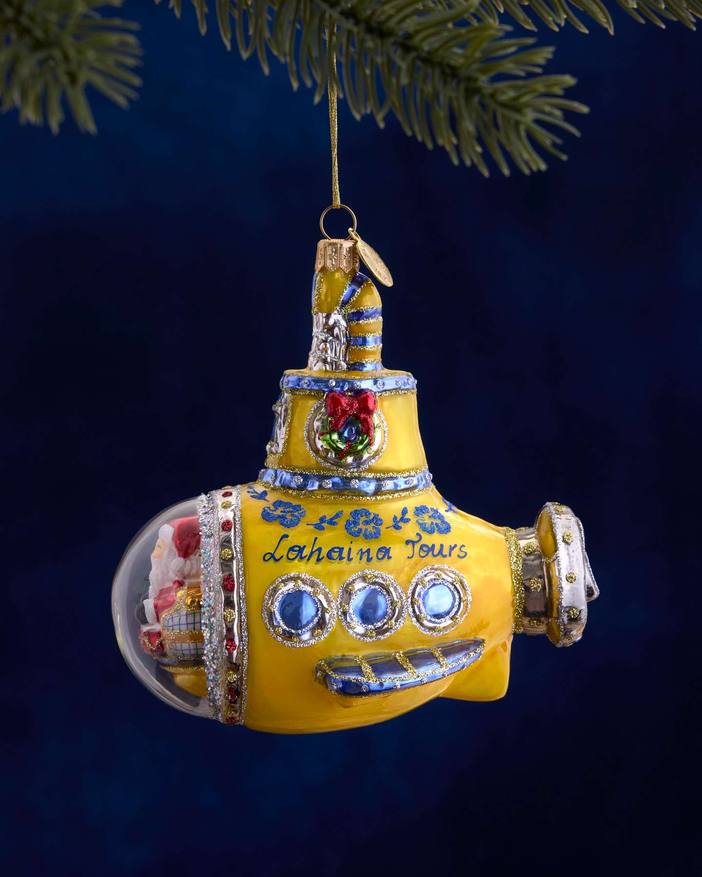 Balsam Hill Studio Santa's Yellow Maui Submarine Ornament