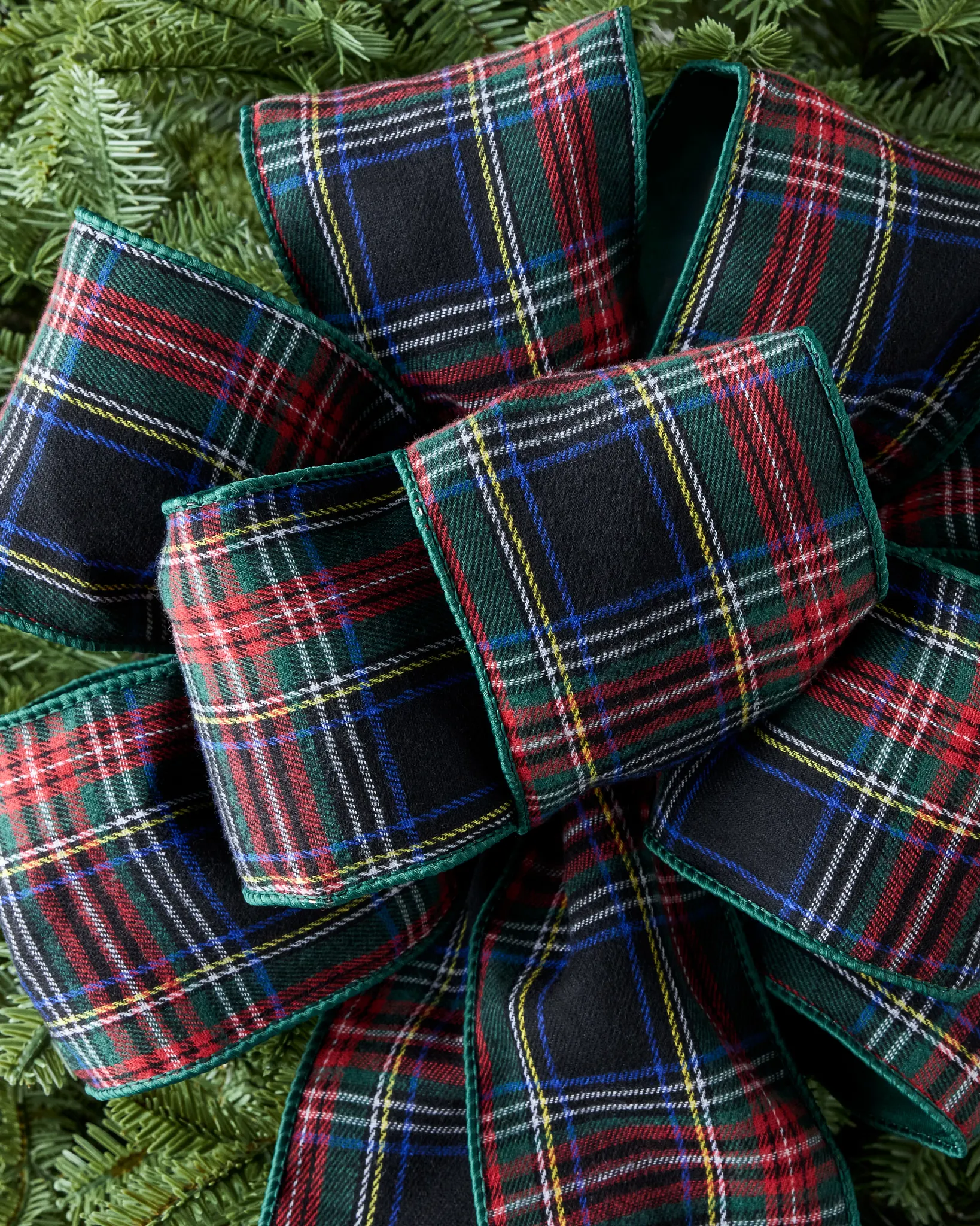 Dark Blue Tartan Pre-Tied Christmas Bow Set