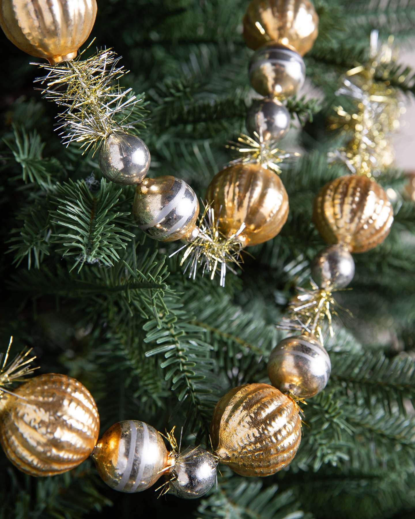 Balsam Hill Gold Glass Artificial Christmas Tree Garland Set of 3 Luxurious Holiday Accent