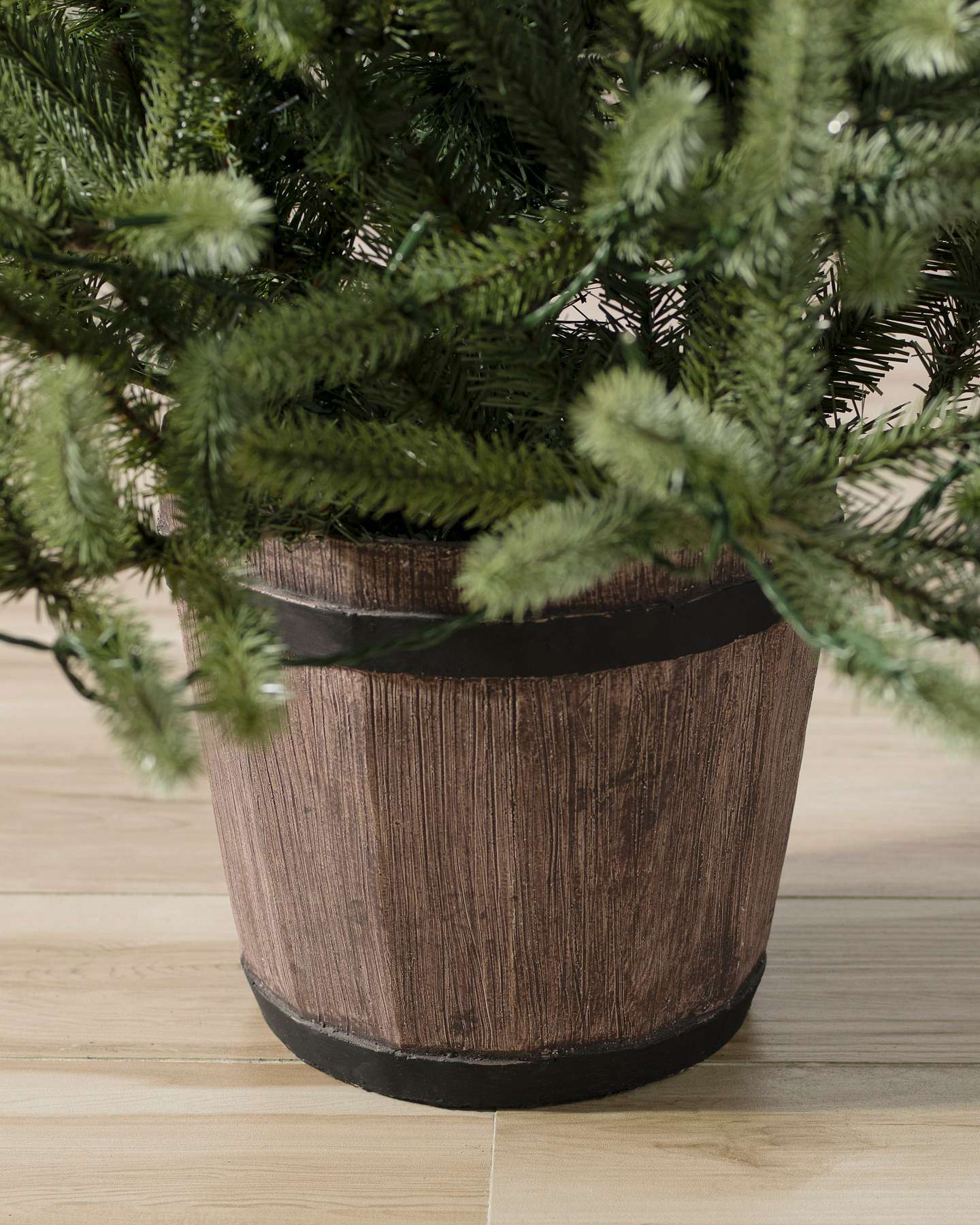 Balsam Hill Potted Baby Sanibel Spruce Artificial Christmas Tree Stand Closeup