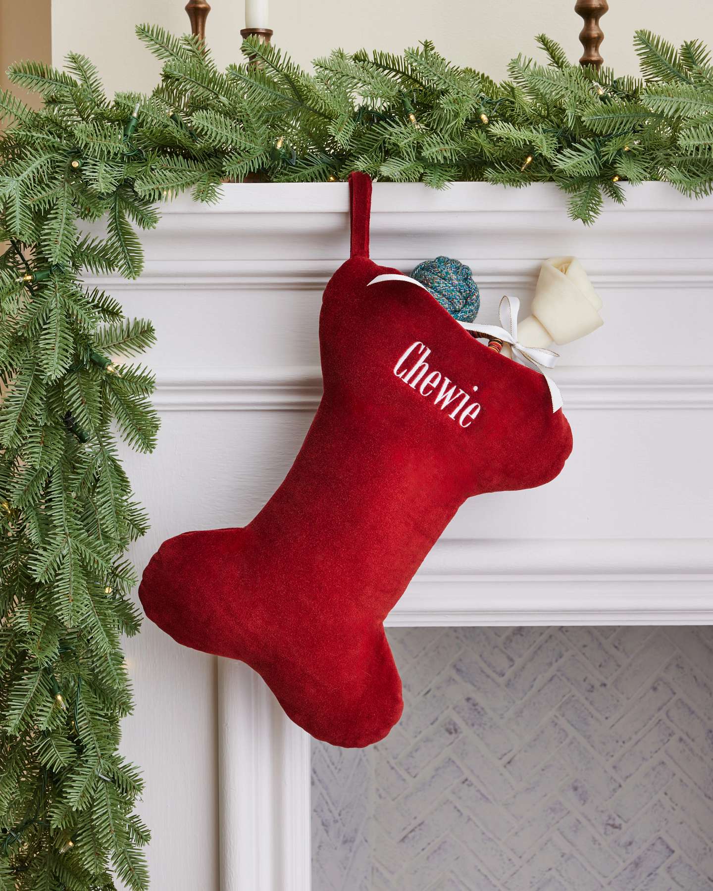 Red Velvet Dog Bone Christmas Stocking