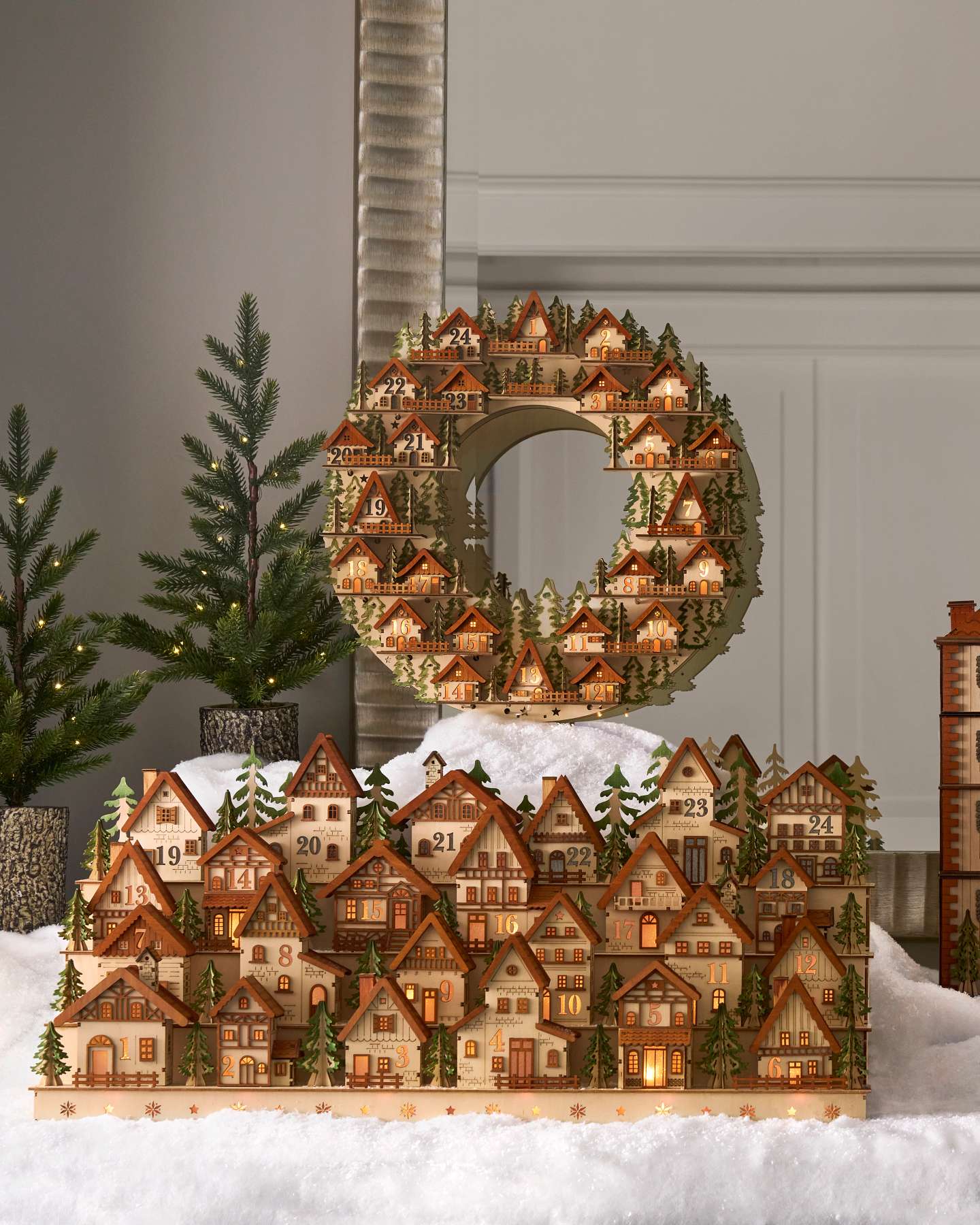 Balsam Hill Lit Wooden Advent Wreath Displayed on Holiday Table