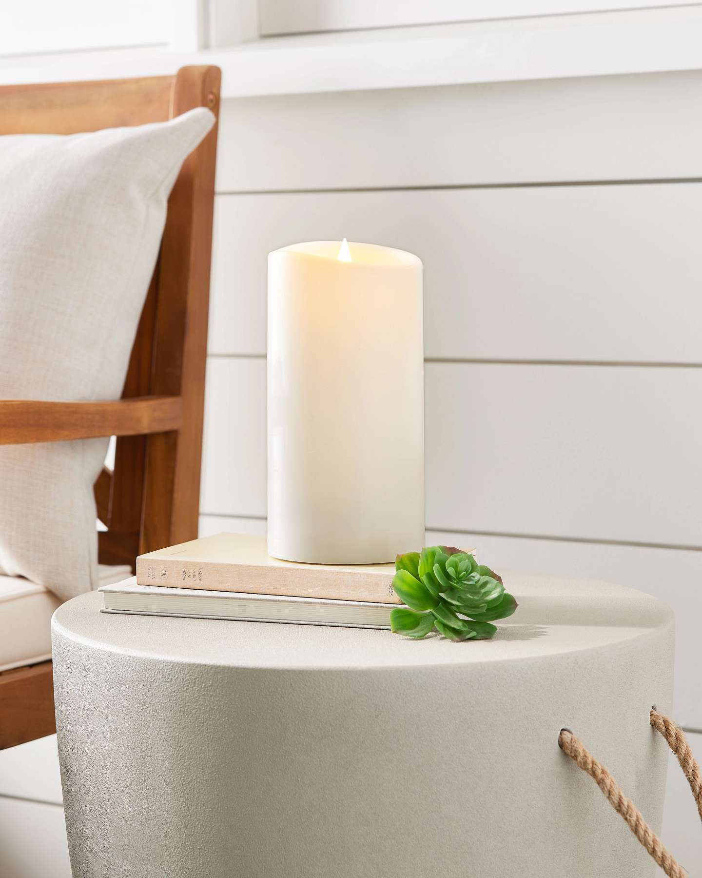 Balsam Hill 8-Inch Outdoor Miracle Flame LED Pillar Candle Display