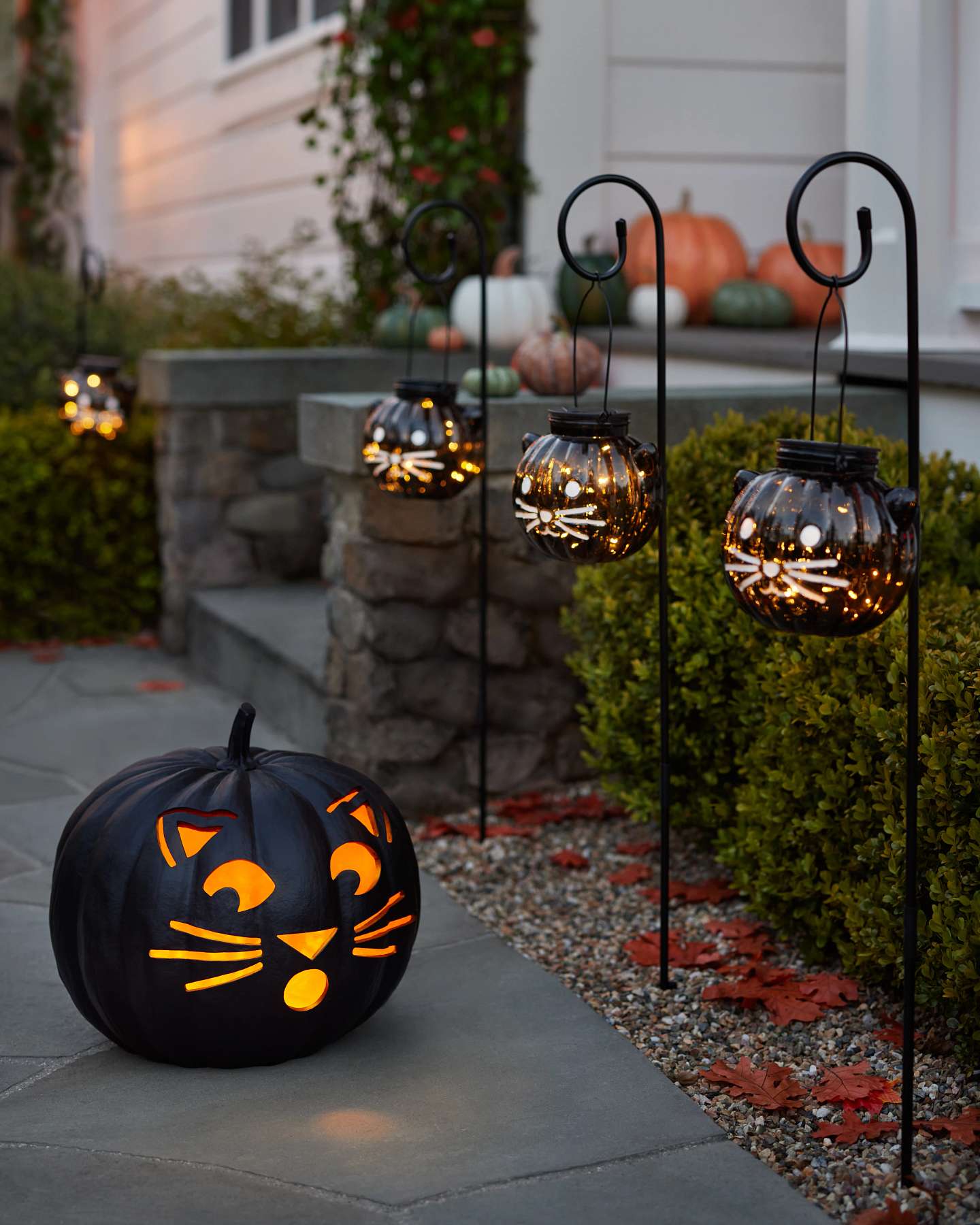 Balsam Hill Solar Halloween Pathway Lights Set in a Spooky Yard Display