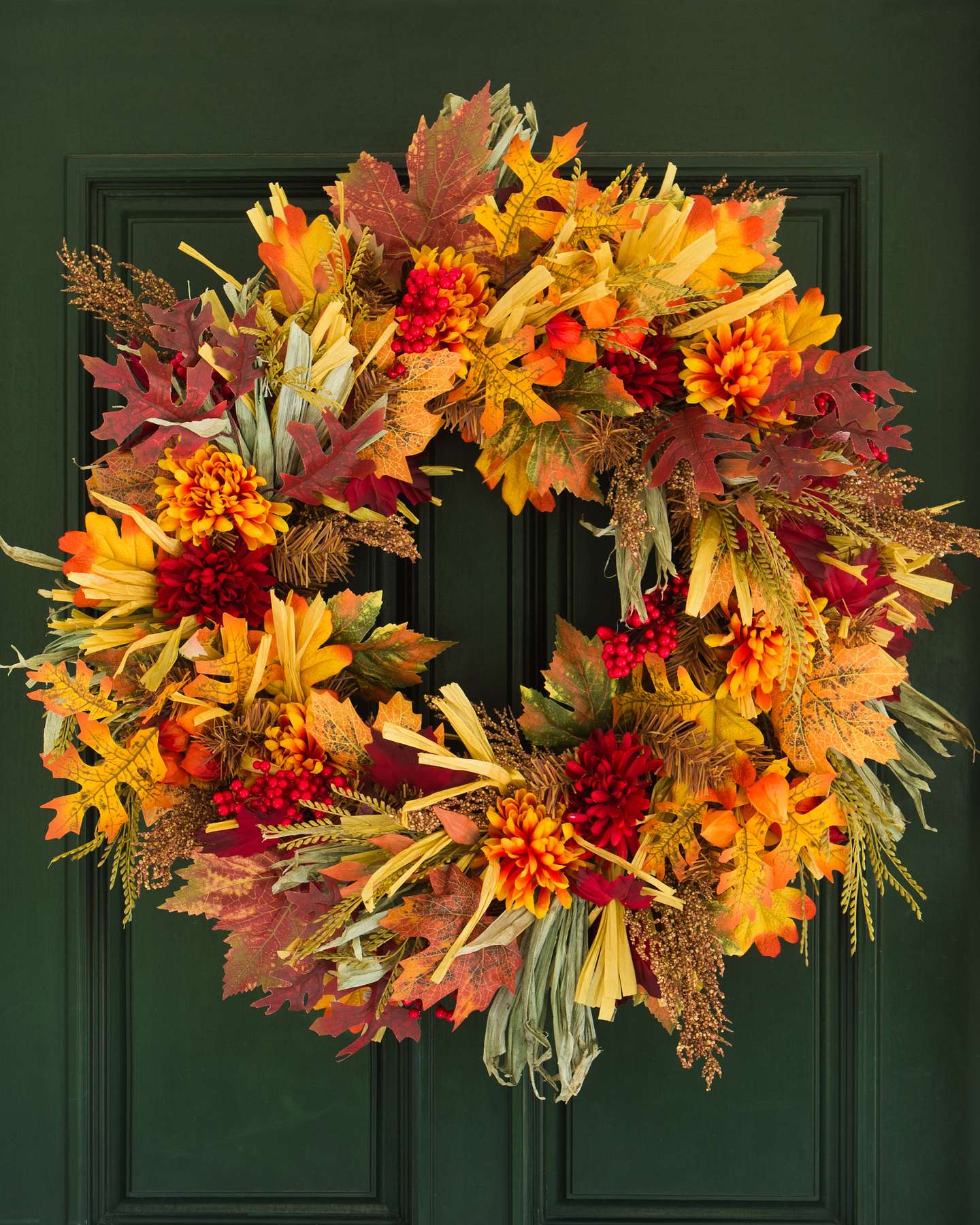 Balsam Hill 30-Inch Unlit Country Fields Artificial Fall Wreath Full Display