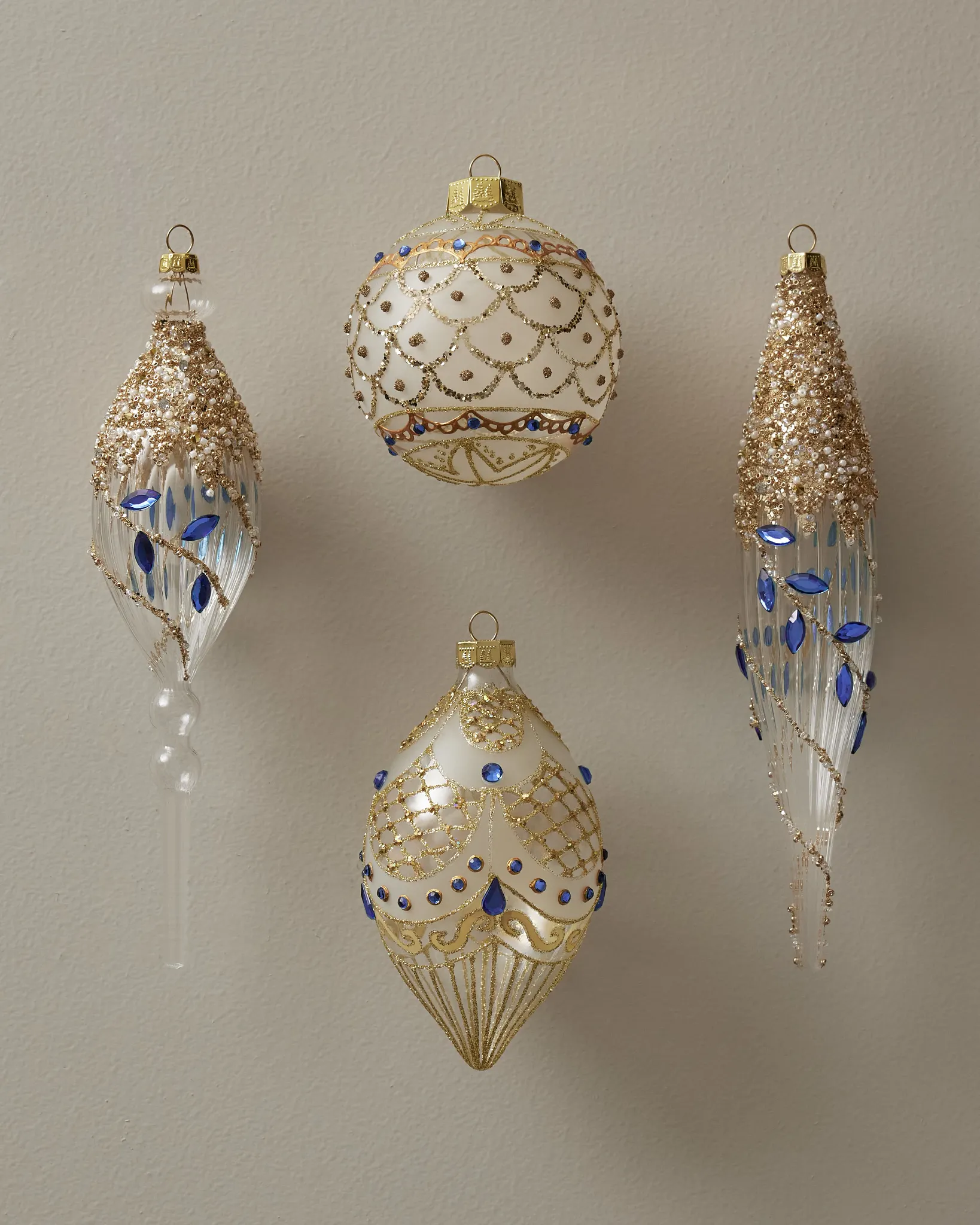 Sapphire & Gold Gilded Glory Mixed Glass Ornament Set