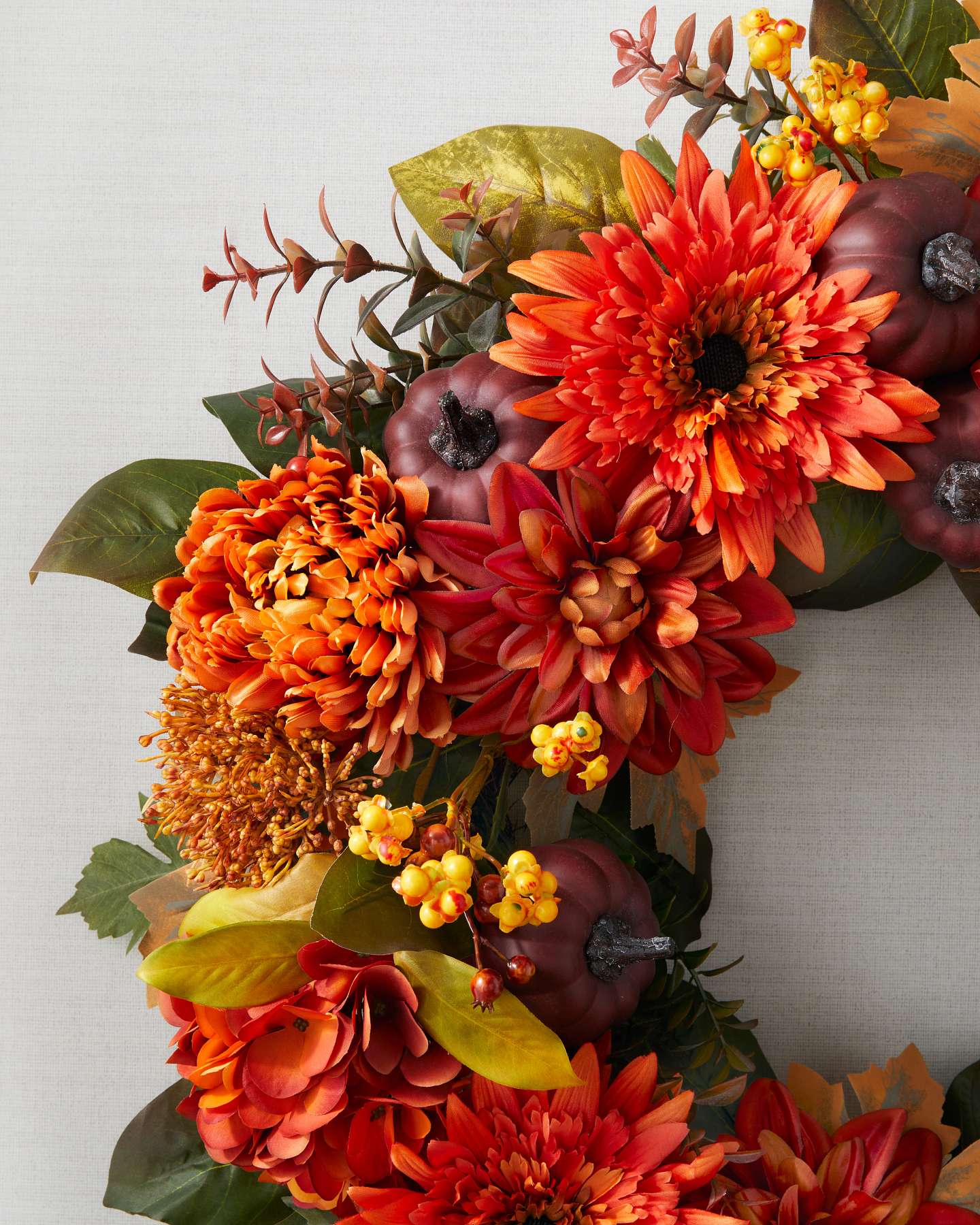 Balsam Hill Pumpkin Floral Artificial Fall Wreath Detail View