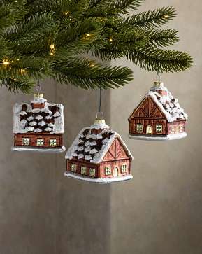 Winter Lodge Cabin Glass Ornament Set Winter Lodge Cabin Glass Ornament Set
