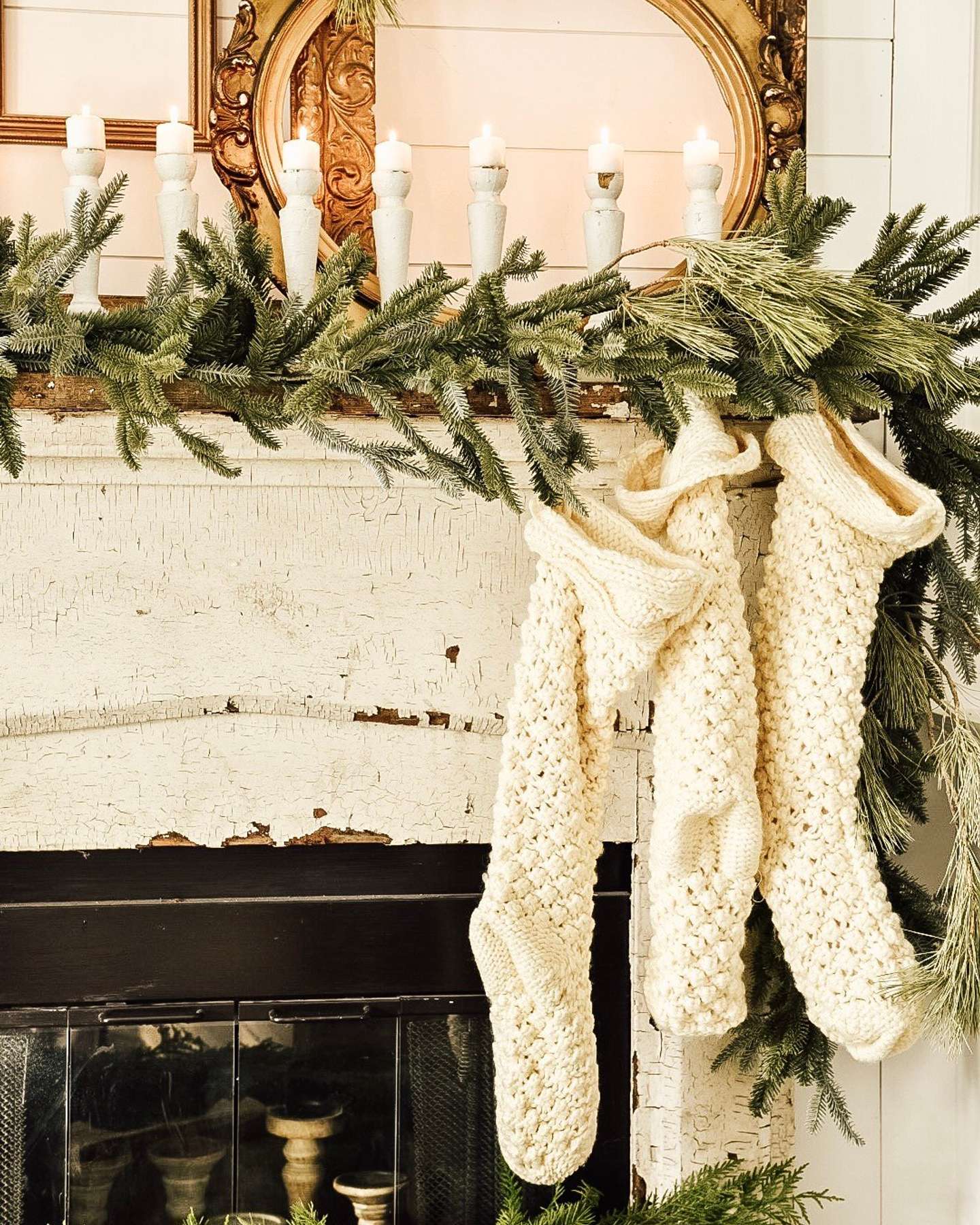 Balsam Hill Chunky Knit Christmas Stocking Displayed on Liz Marie Blog