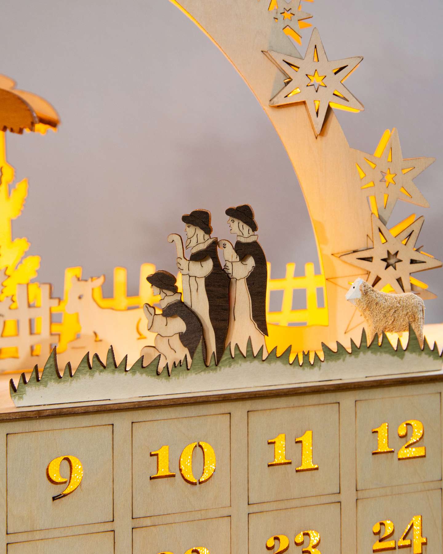 Balsam Hill Lit Wooden Holy Night Nativity Advent Close-Up 1