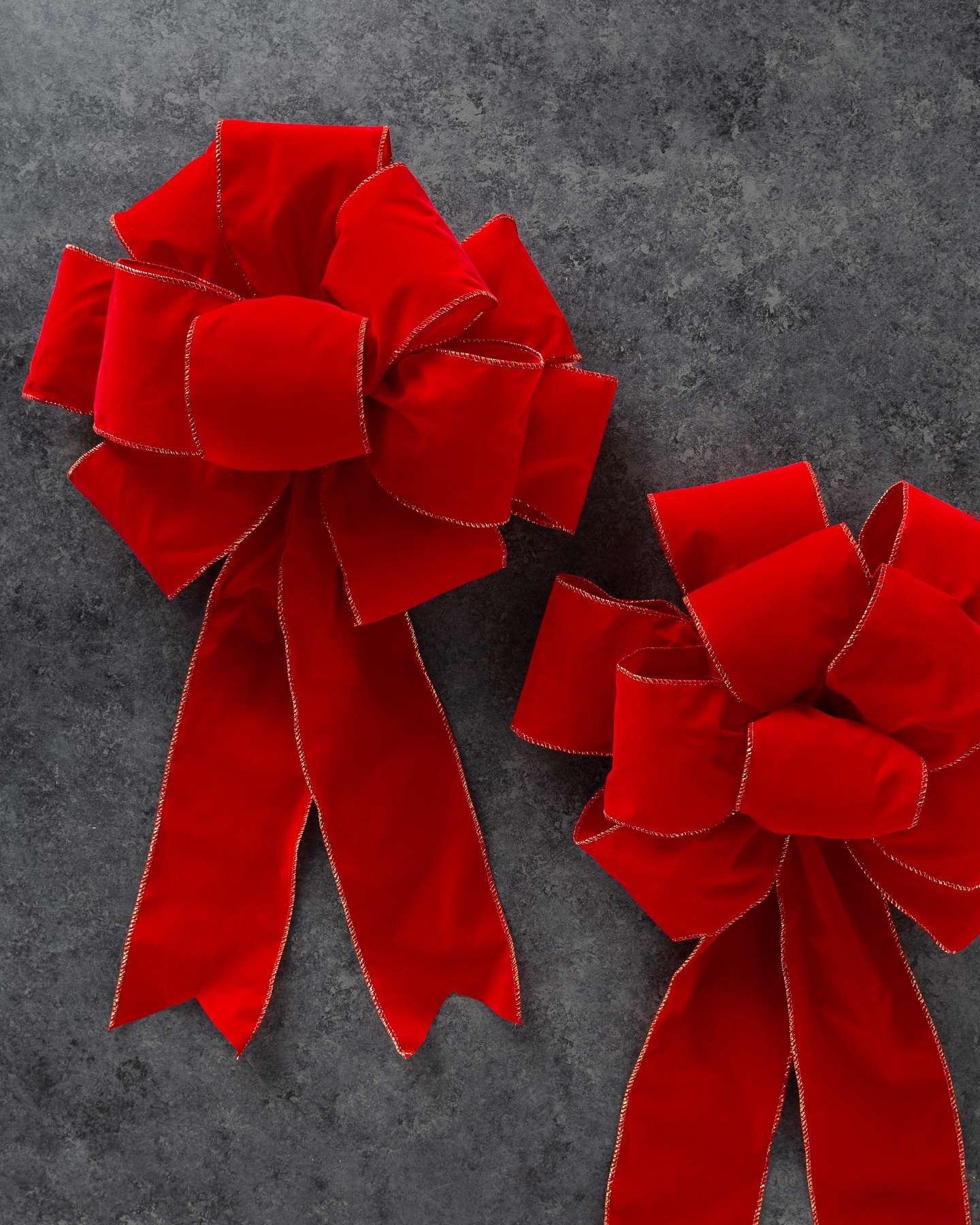 Balsam Hill Red Pre-Tied Ribbon Bow Set of 2 Closeup View