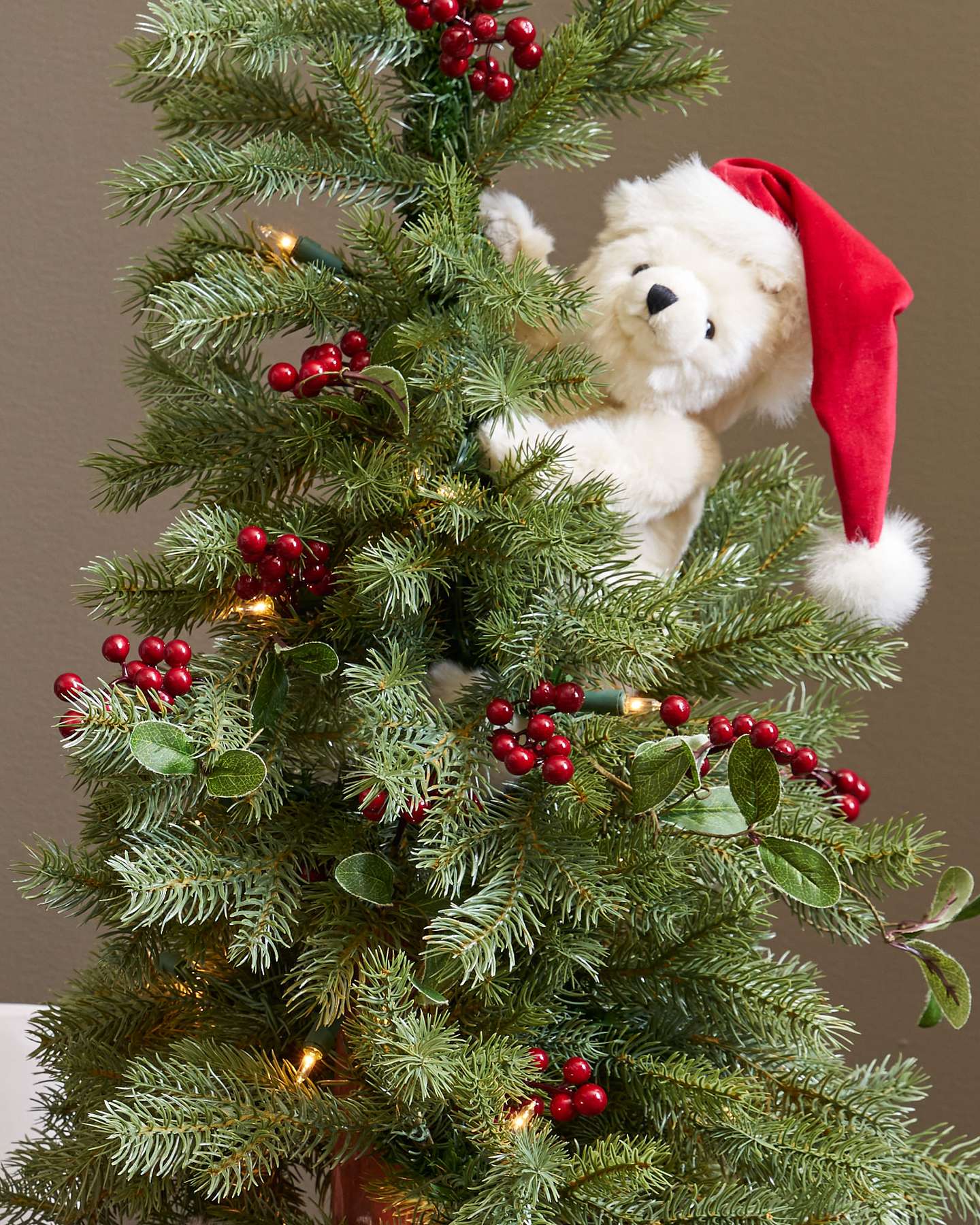 Balsam Hill Peek-A-Boo Polar Bear Artificial Christmas Tree Close-Up with Playful Details