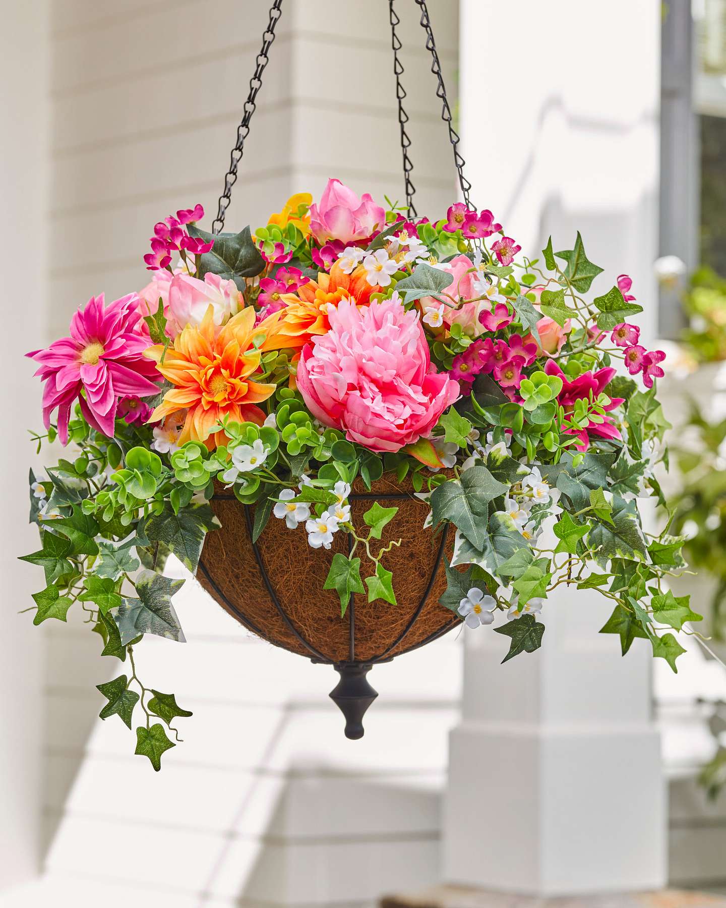 Balsam Hill Outdoor Radiant Peony Artificial Spring Hanging Basket Decorative Accent