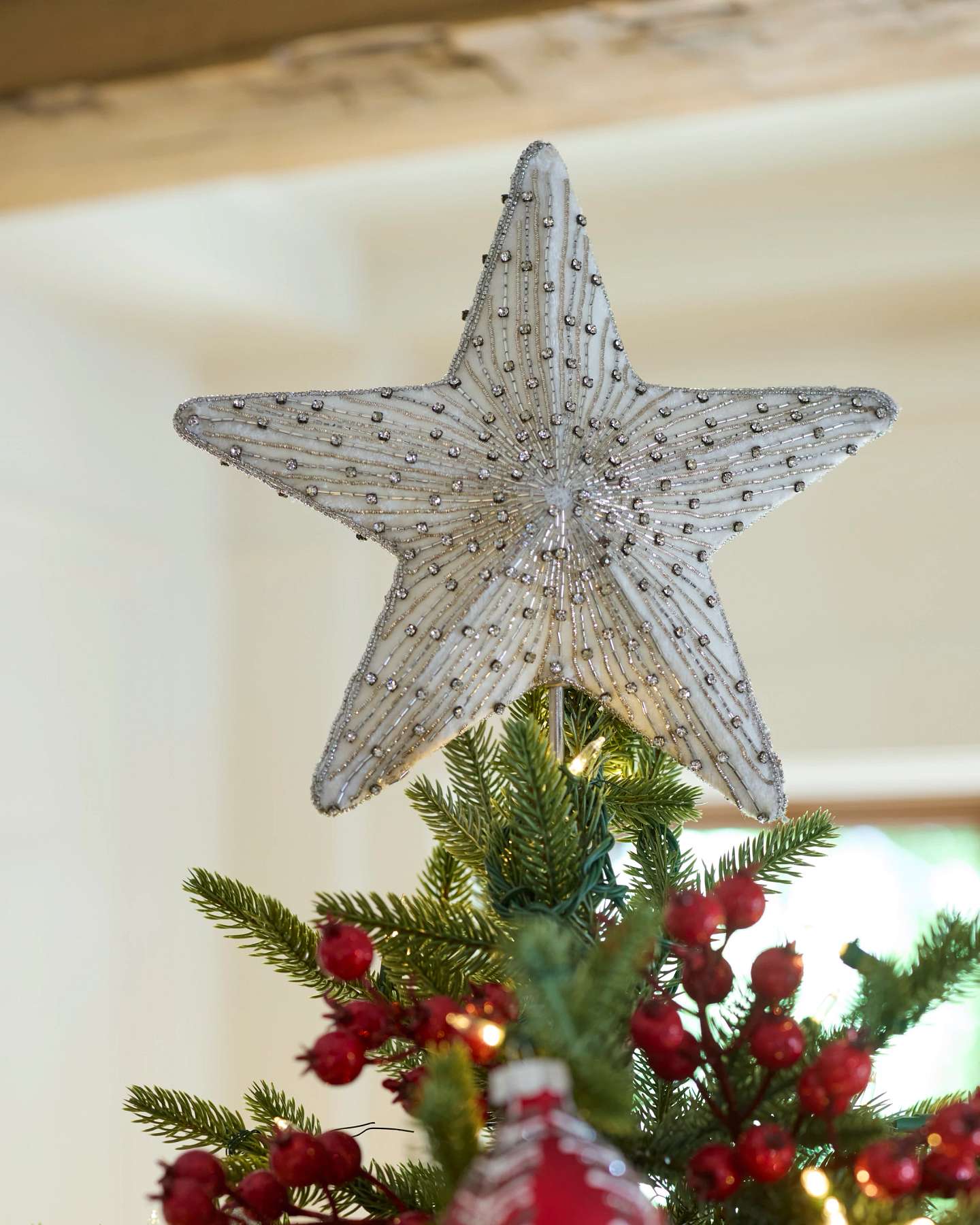 Balsam Hill White Jeweled Star Artificial Christmas Tree Topper Lifestyle