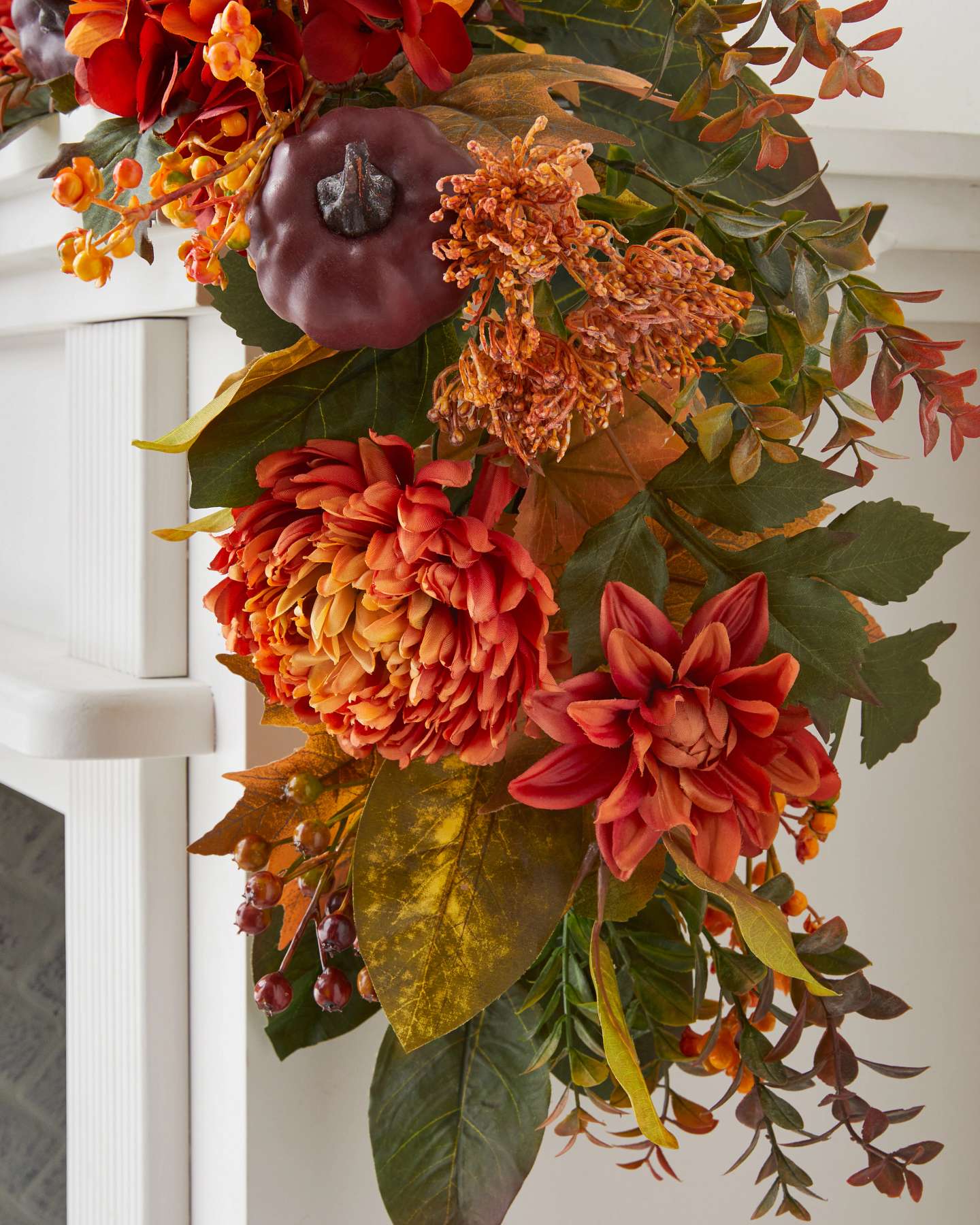 Balsam Hill 6 Foot Pumpkin Floral Artificial Fall Garland Close-Up