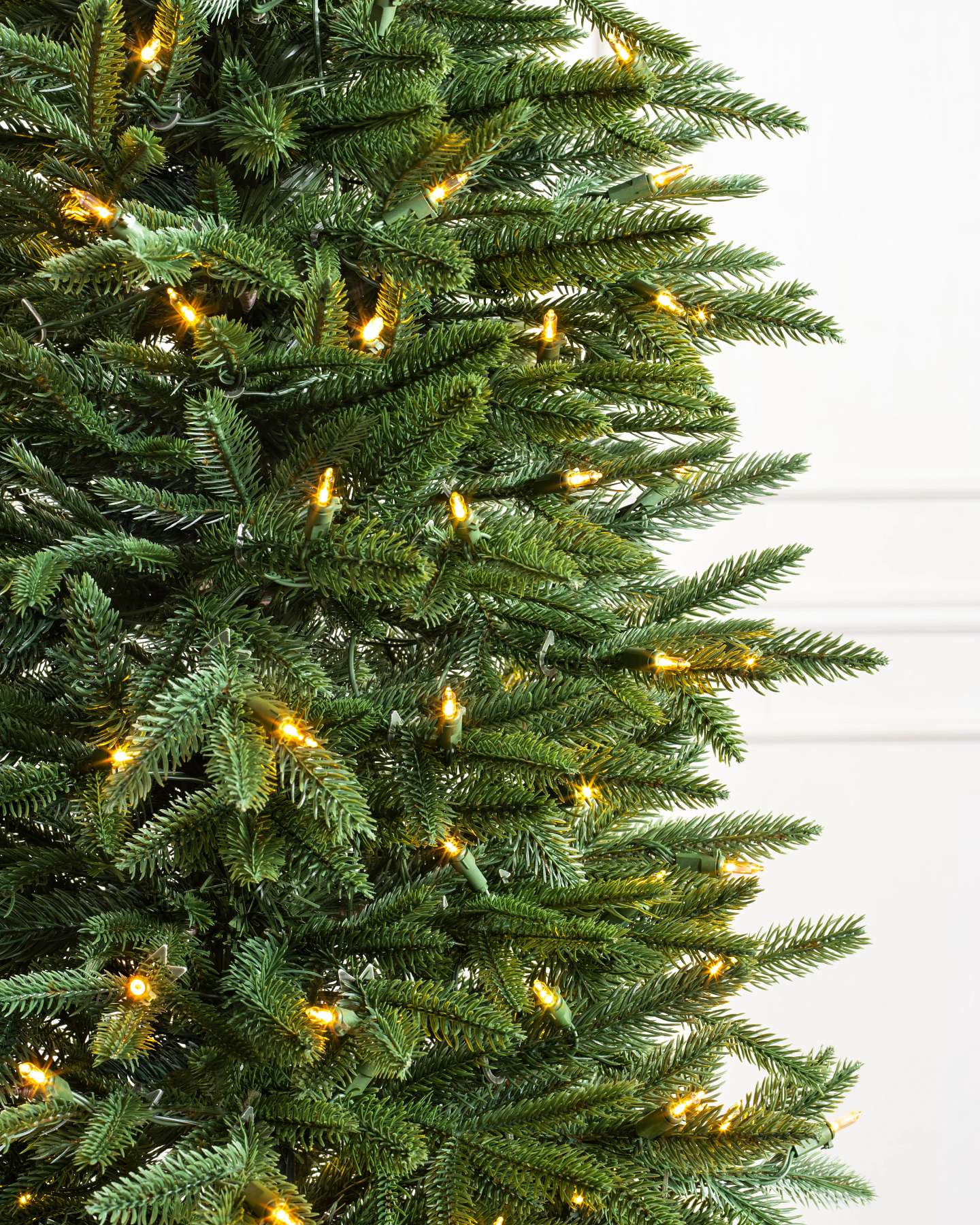 Balsam Hill Revelstoke Fir Artificial Christmas Tree with LED Clear Lights Closeup