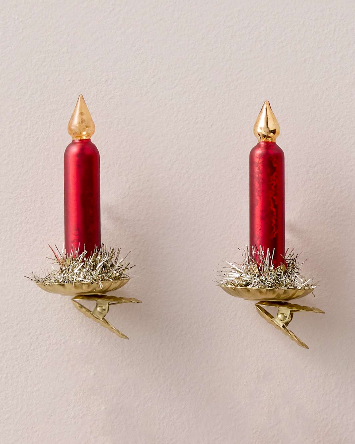 Red Vintage Christmas Tree Glass Candle Clips, Set of 12