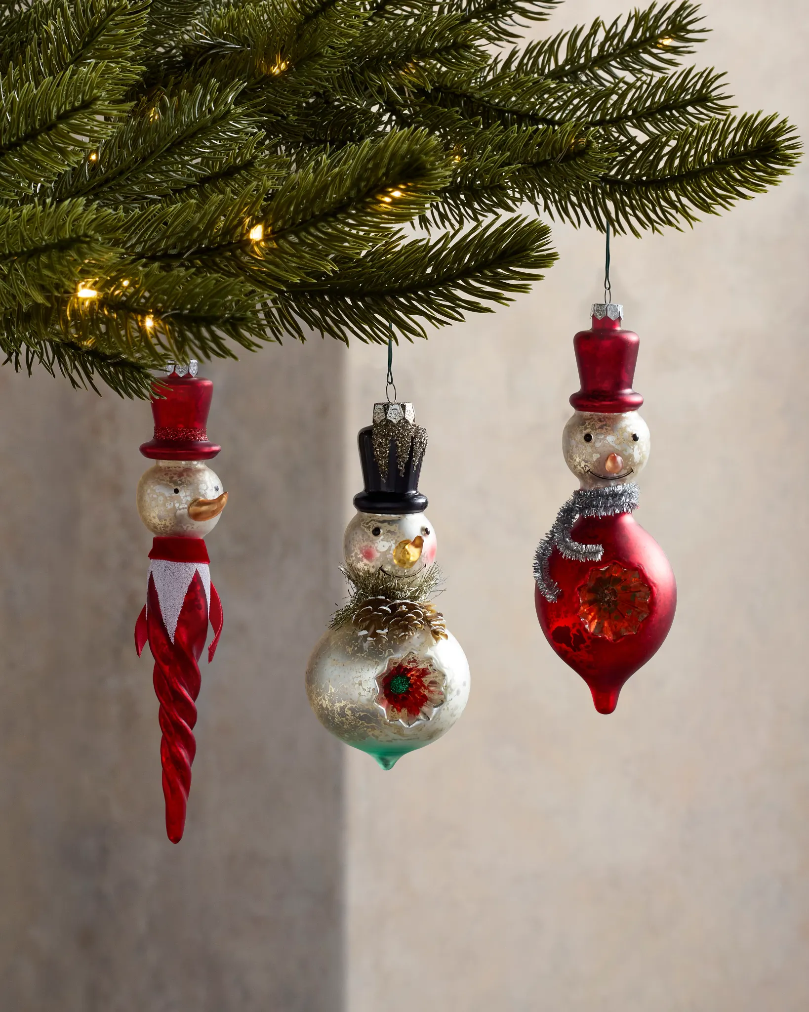 Vintage Holiday Snowman Glass Ornament Set