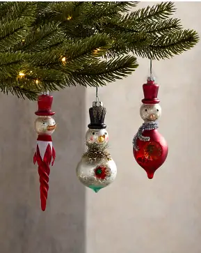 Vintage Holiday Snowman Glass Ornament Set Vintage Holiday Snowman Glass Ornament Set