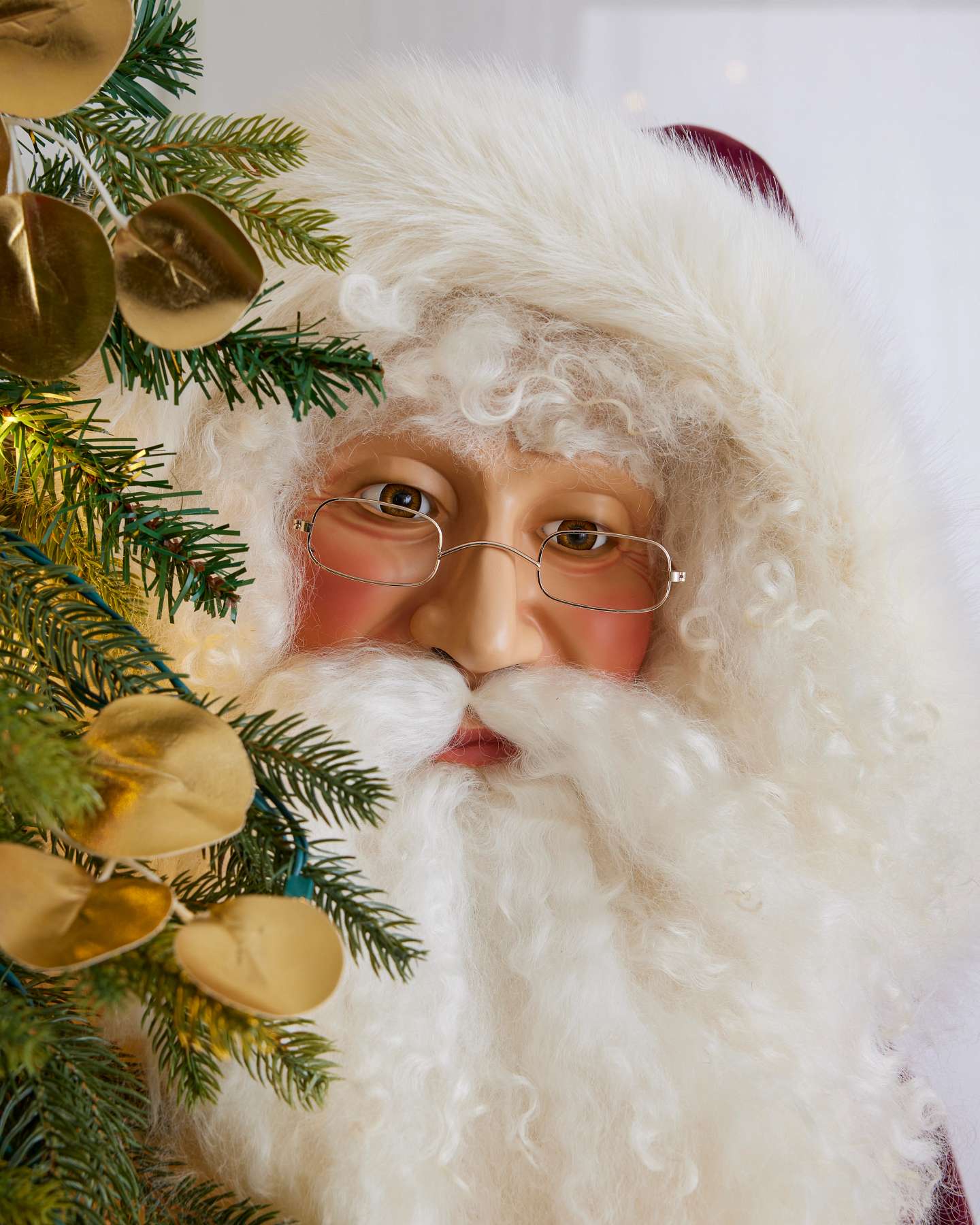 Balsam Hill Burgundy Elegance Life Size Santa Artificial Christmas Tree Face Closeup