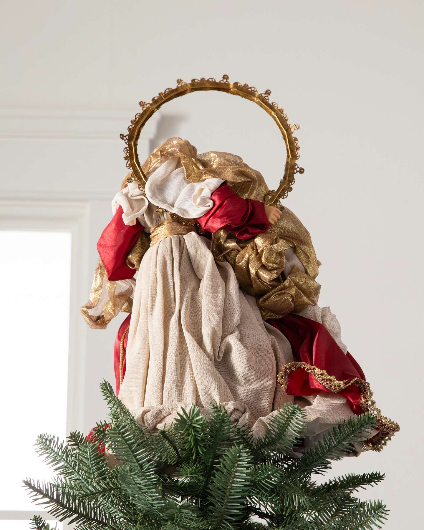 Décoration pour cime de sapin de Noël, Sainte-Famille, bourgogne, 16 po
