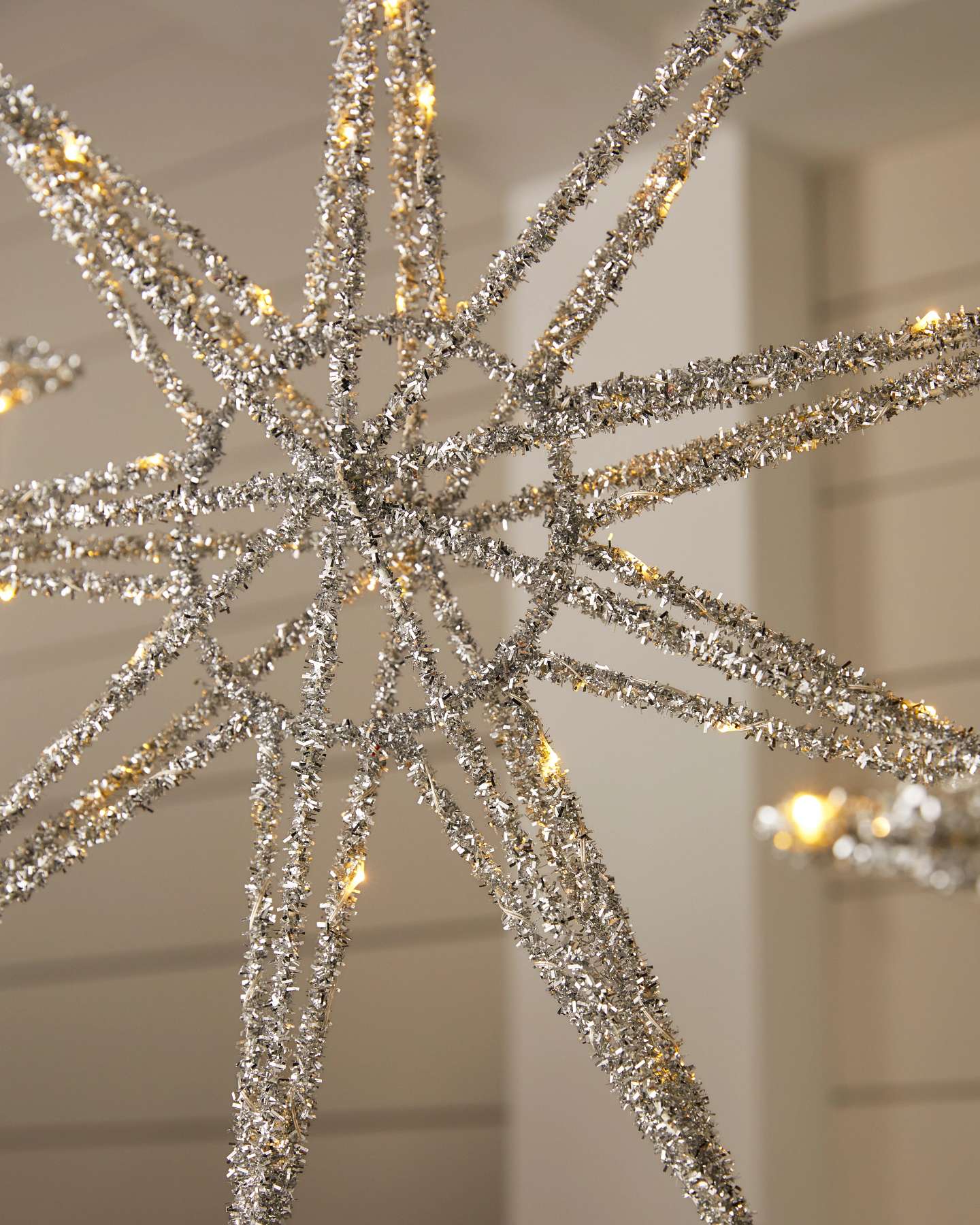 Balsam Hill Silver Outdoor Lit Tinsel Stars Set of 3 Illuminated