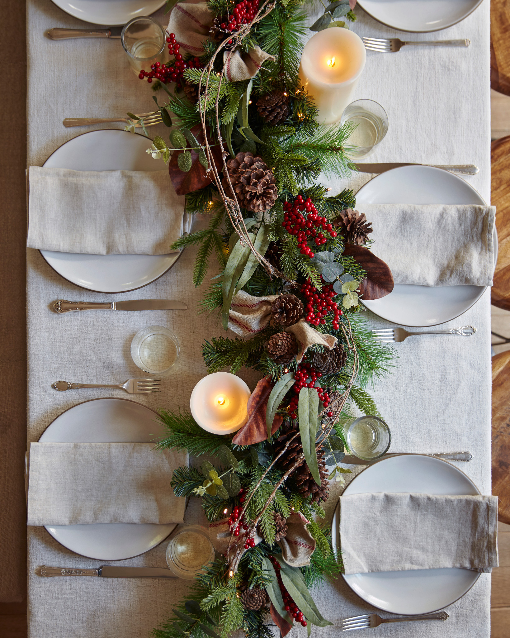 Artificial Christmas garland as table centerpiece
