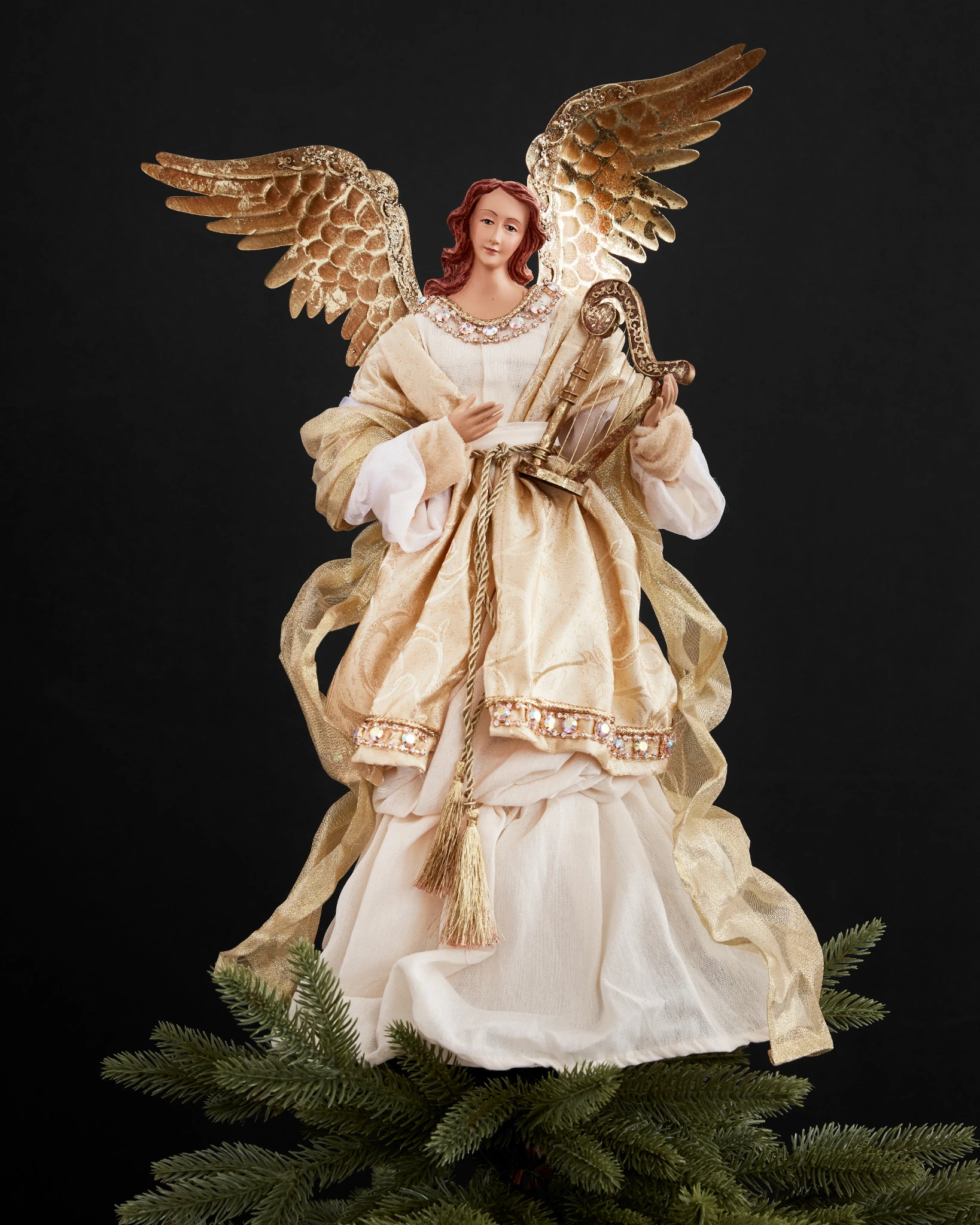 gold fearless dress eras tour Angel wings for a winter photo shoot 