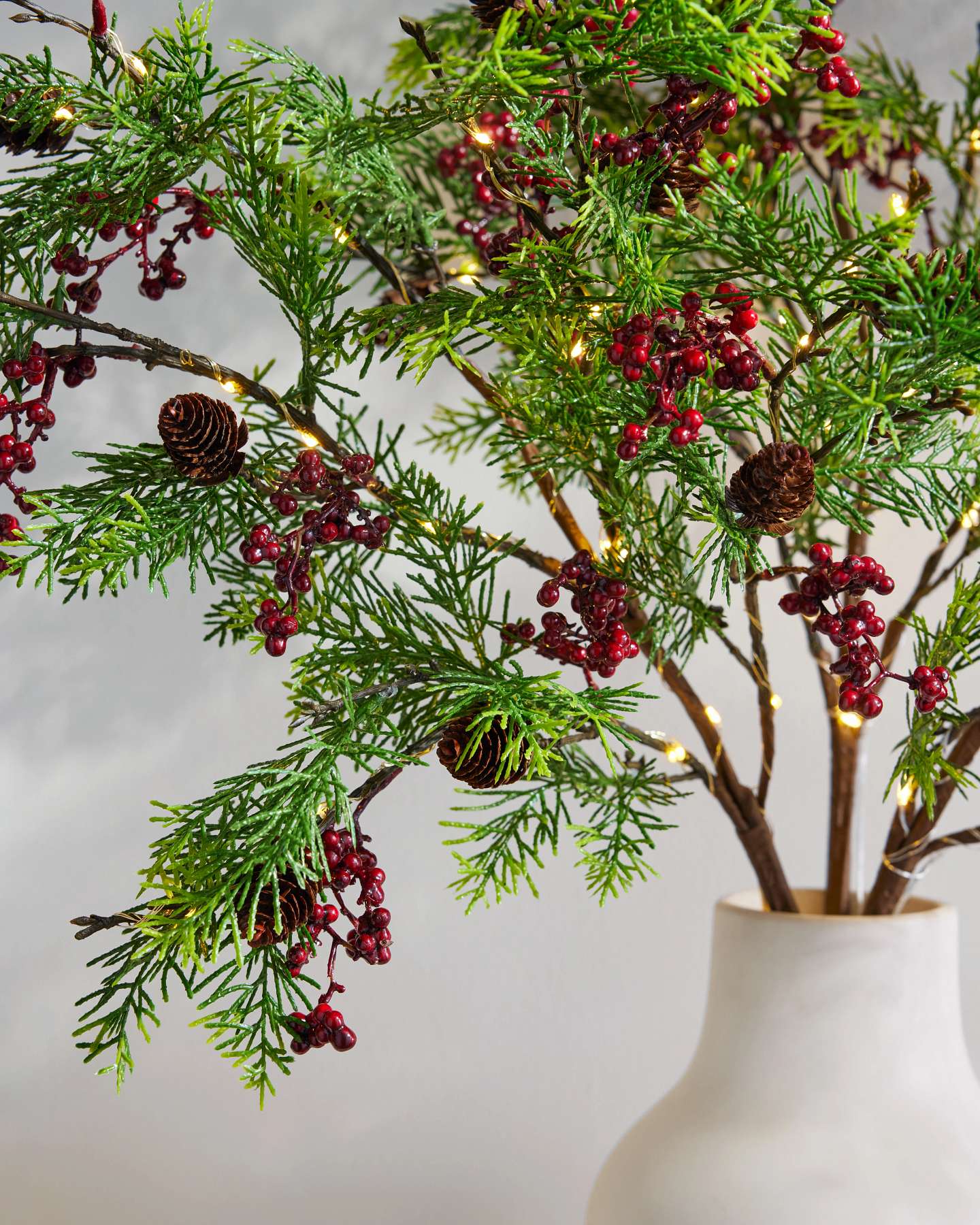 Lit Red Berry Pine Branches, Set of 3