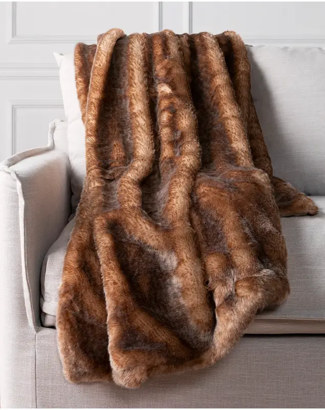 4ft x 5ft Stone Lodge Faux Fur Throw by Balsam Hill SSC
