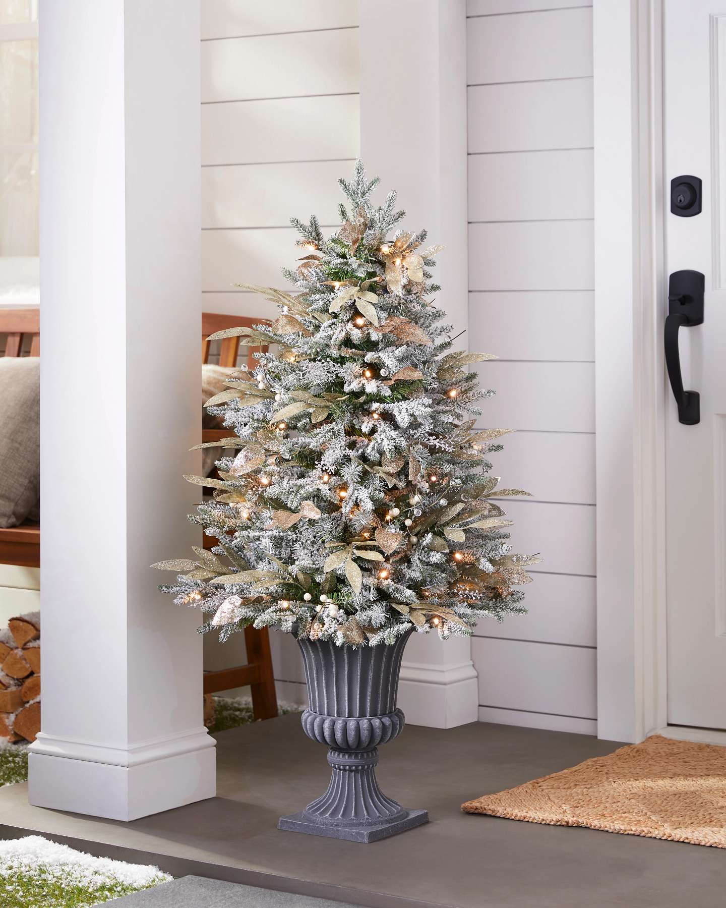 Balsam Hill 4-Foot Champagne and Crystal Potted Artificial Christmas Tree with LED Clear Lights Outdoor Display