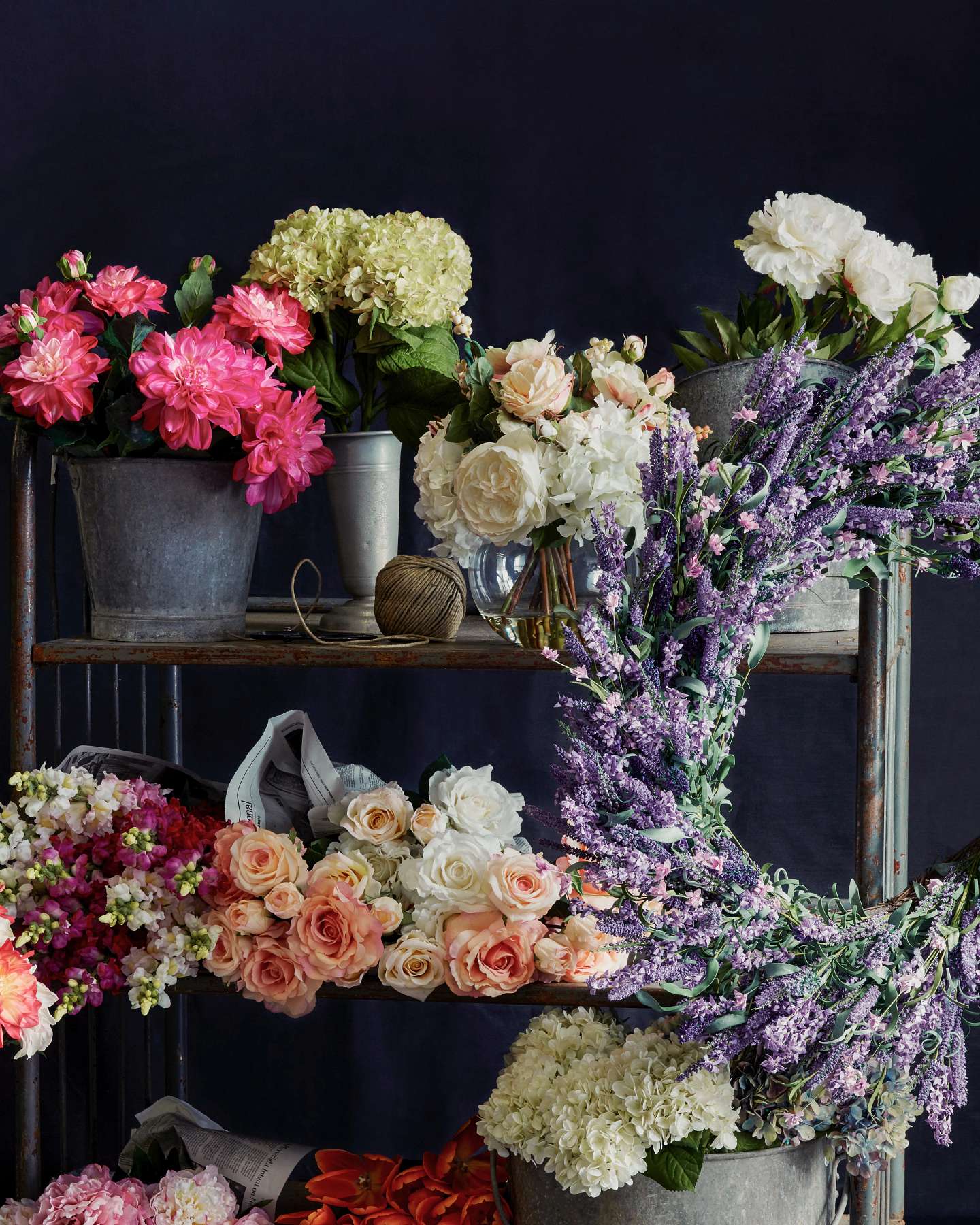 Balsam Hill Provencal Lavender Artificial Wreath and Garland Lifestyle Display