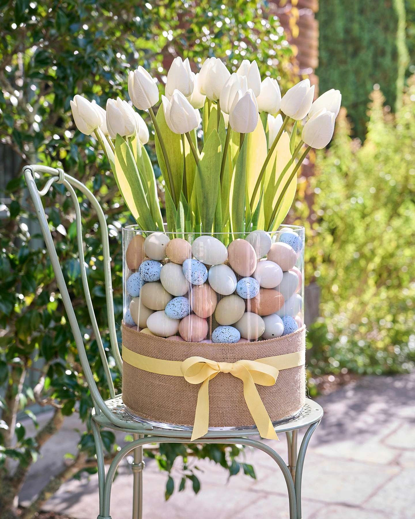 Balsam Hill Outdoor Tulip Garden Artificial Spring Foliage in a Decorative Planter