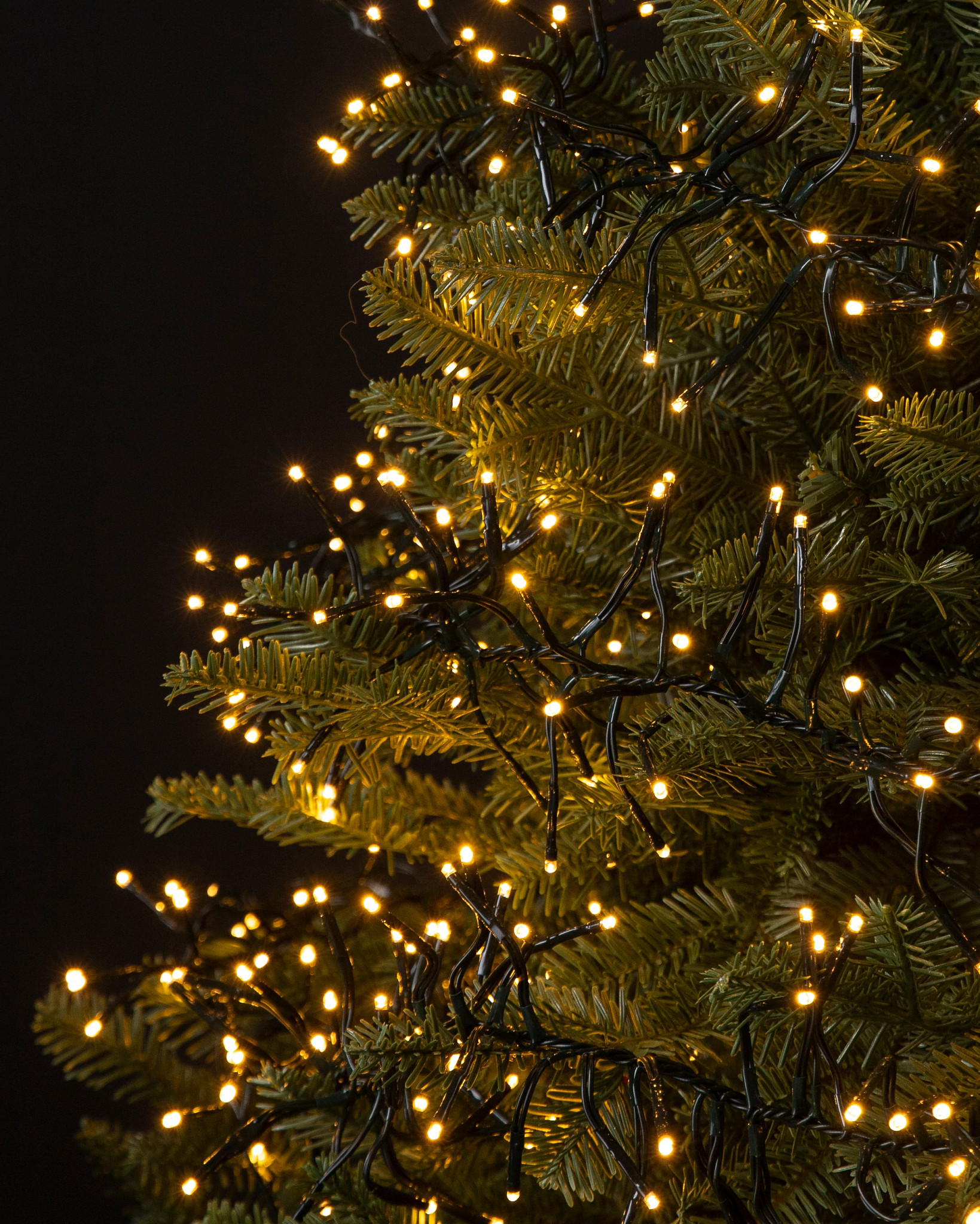 Warm White Cluster LED Christmas Light String With Green Cord 