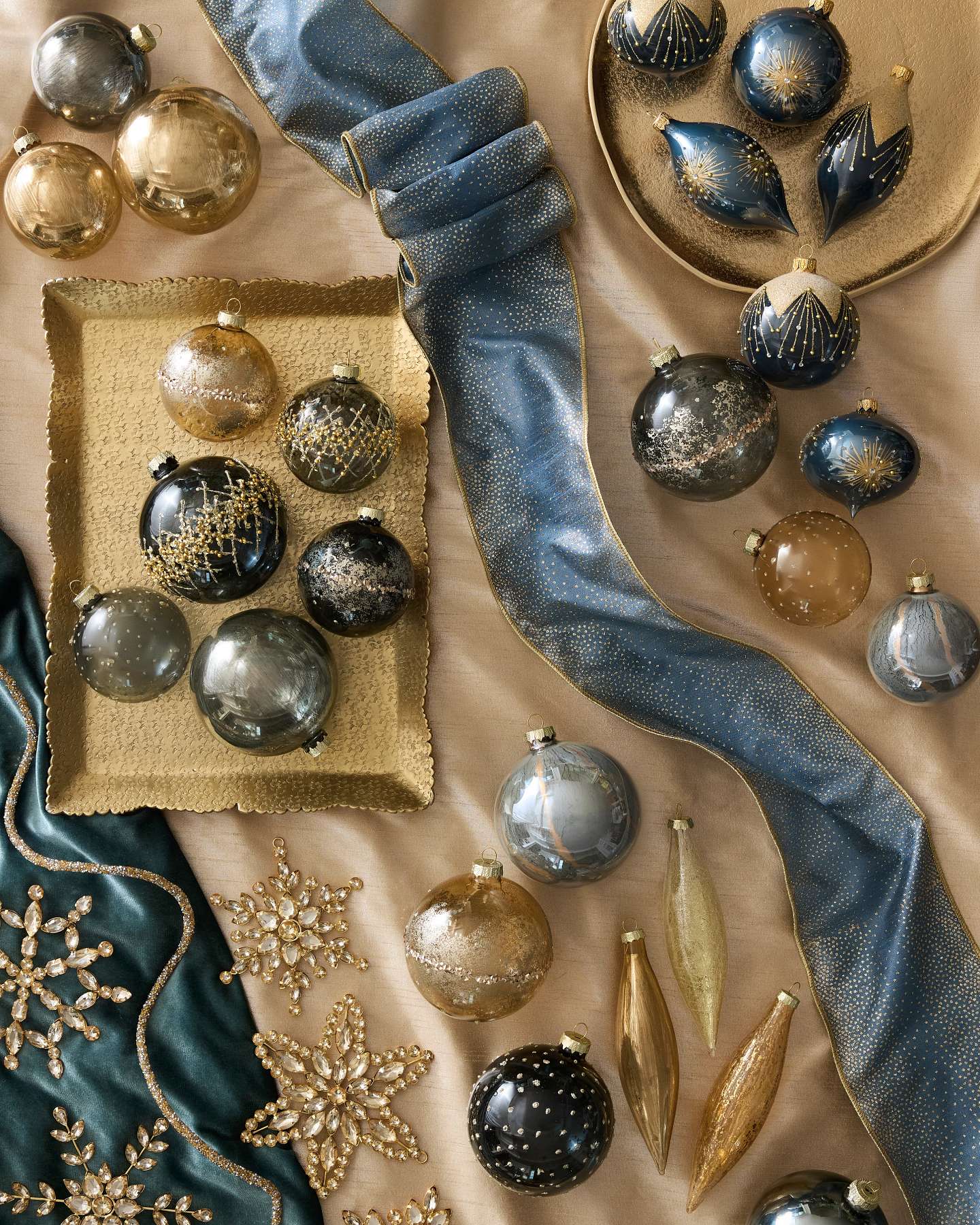 Blue & Gold Glitter Ombre Christmas Tree Ribbon