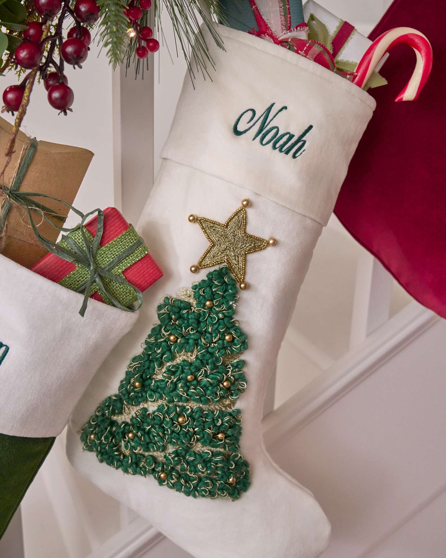 Velvet Embroidered Tree Christmas Stocking
