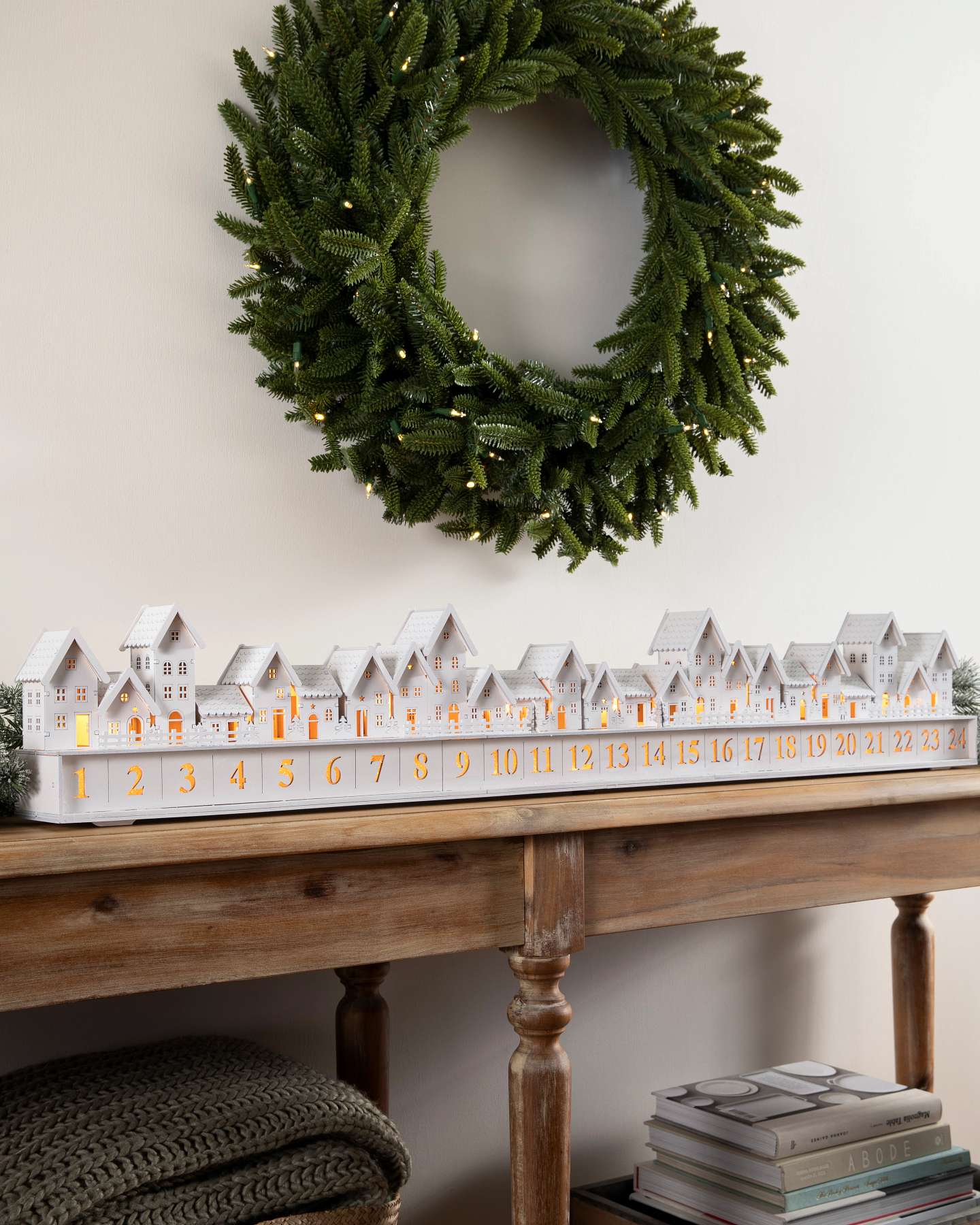 Balsam Hill White Wooden Christmas Village Advent Calendar Display