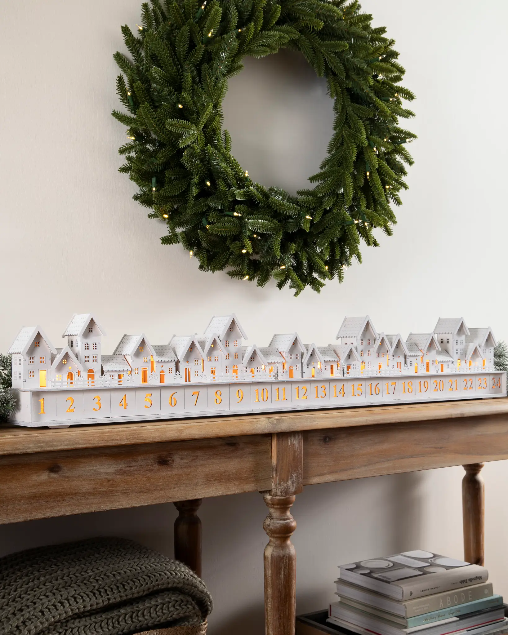 Wooden Christmas Mantel Village Decoration | Balsam Hill wooden-christmas-mantel-village-decoration-balsam-hill