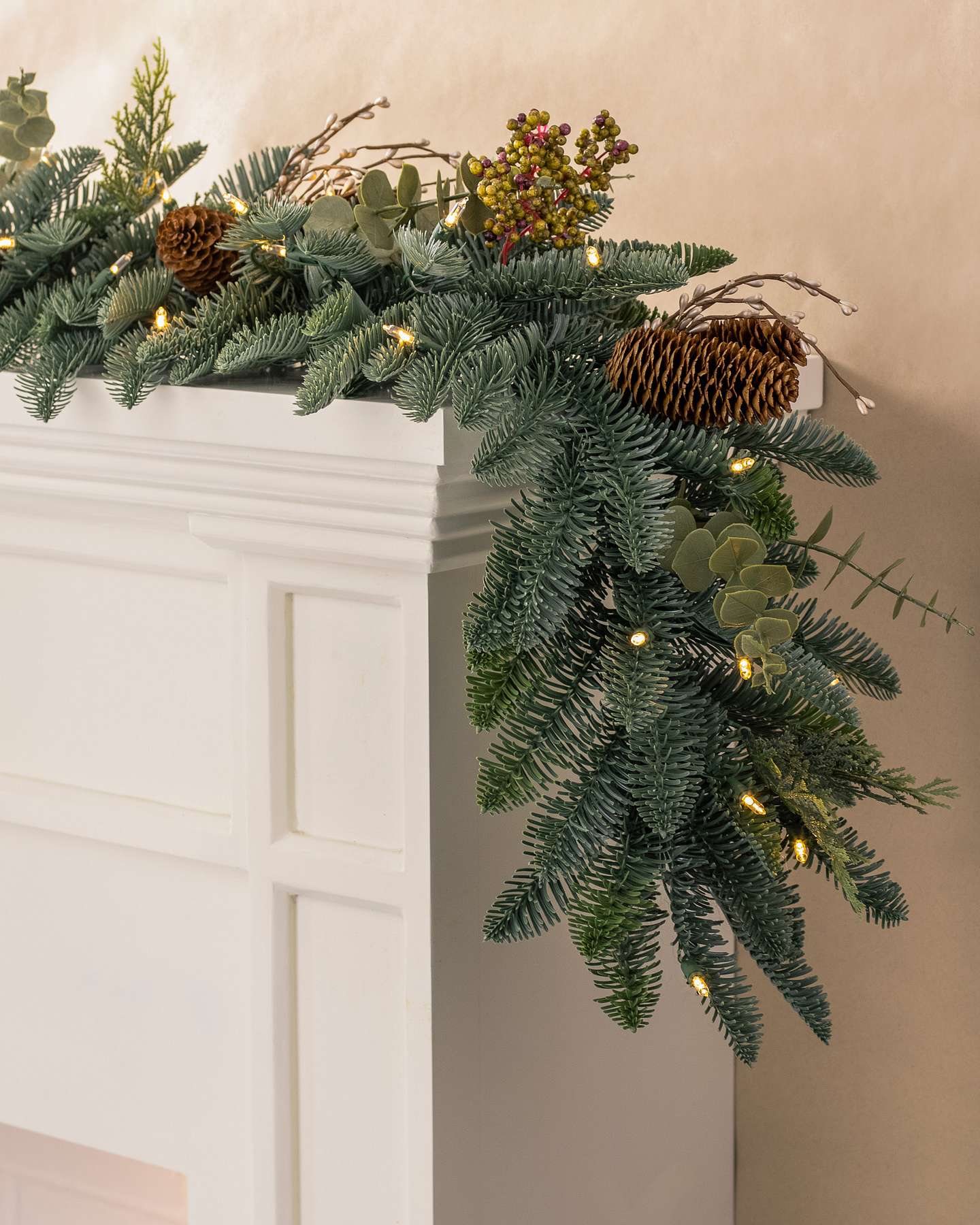 Balsam Hill Mountain Meadow 6-Foot Artificial Christmas Garland with LED Lights in Studio Display
